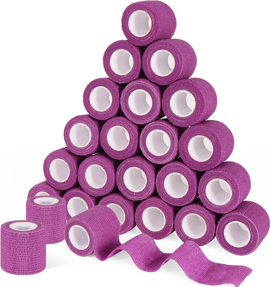 24 Pack 2 Inch x 5 Yards Self Adhesive Bandage Wrap, Elastic Cohesive Wrap 2 inch Vet Wrap Bandage Tape, Purple Grip Tape for Athletic, Sports, Wrist, Ankle Sprains