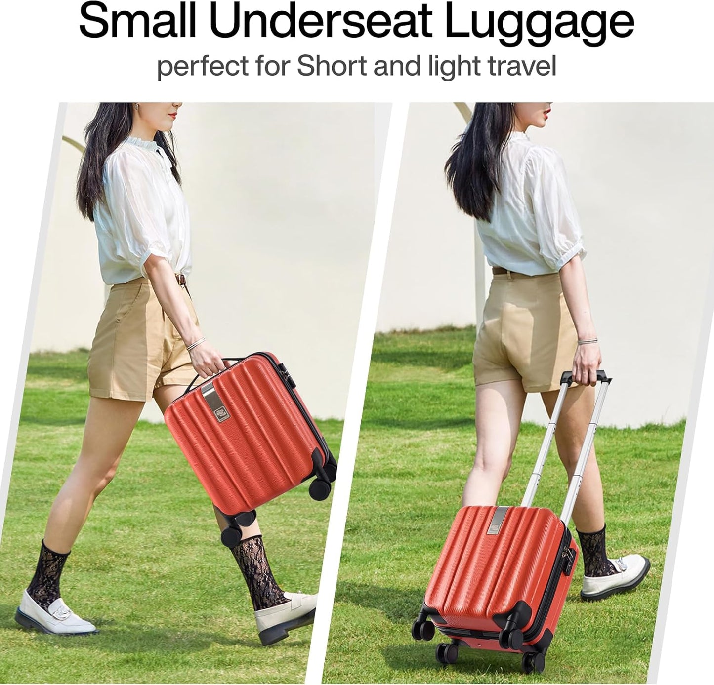 Hanke 14 Inch Underseat Carry On Luggage with Wheels Hard Shell Suitcases Lightweight Small Luggage for Weekender Mini Suitcase Carry On Bag Travel Luggage for Travel Rolling Suitcase.(Orange)