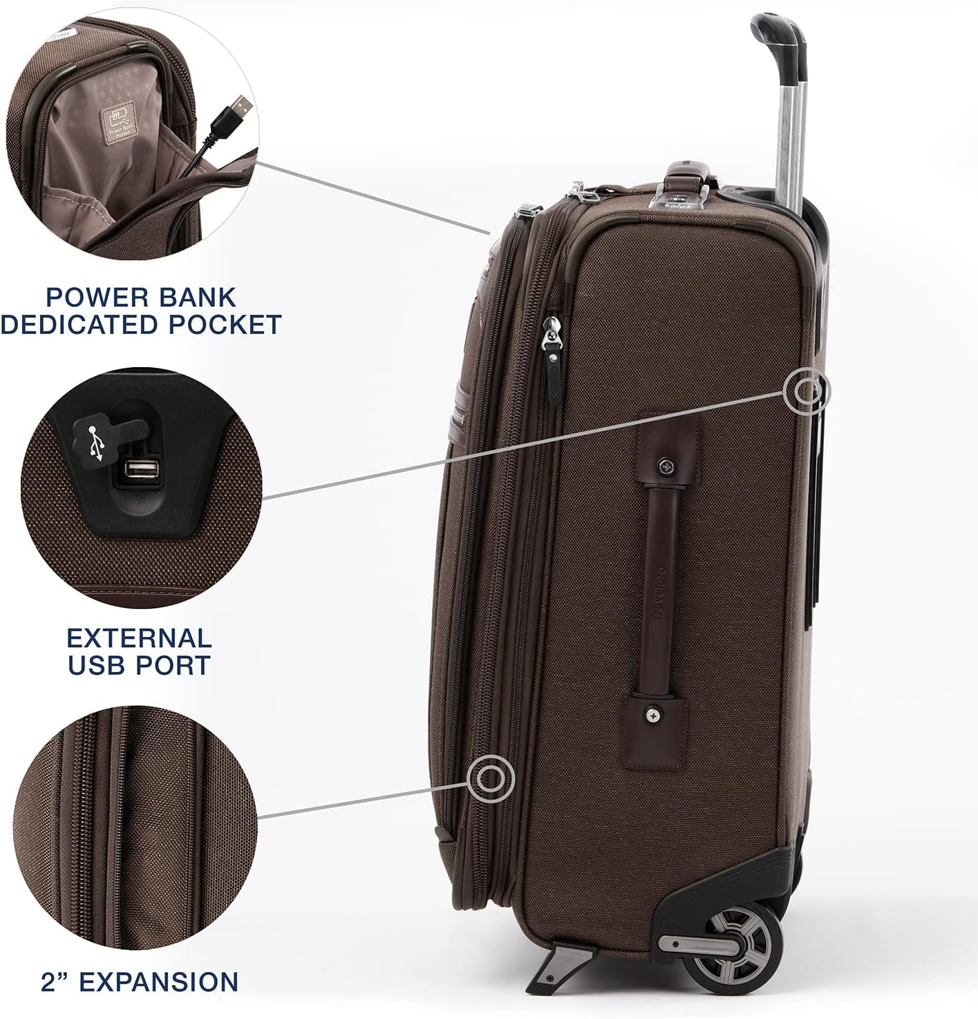Travelpro Platinum Elite Softside Expandable Carry on Luggage, 2 Wheel Upright Suitcase, USB Port, Men and Women, Rich Espresso, Carry On 22-Inch