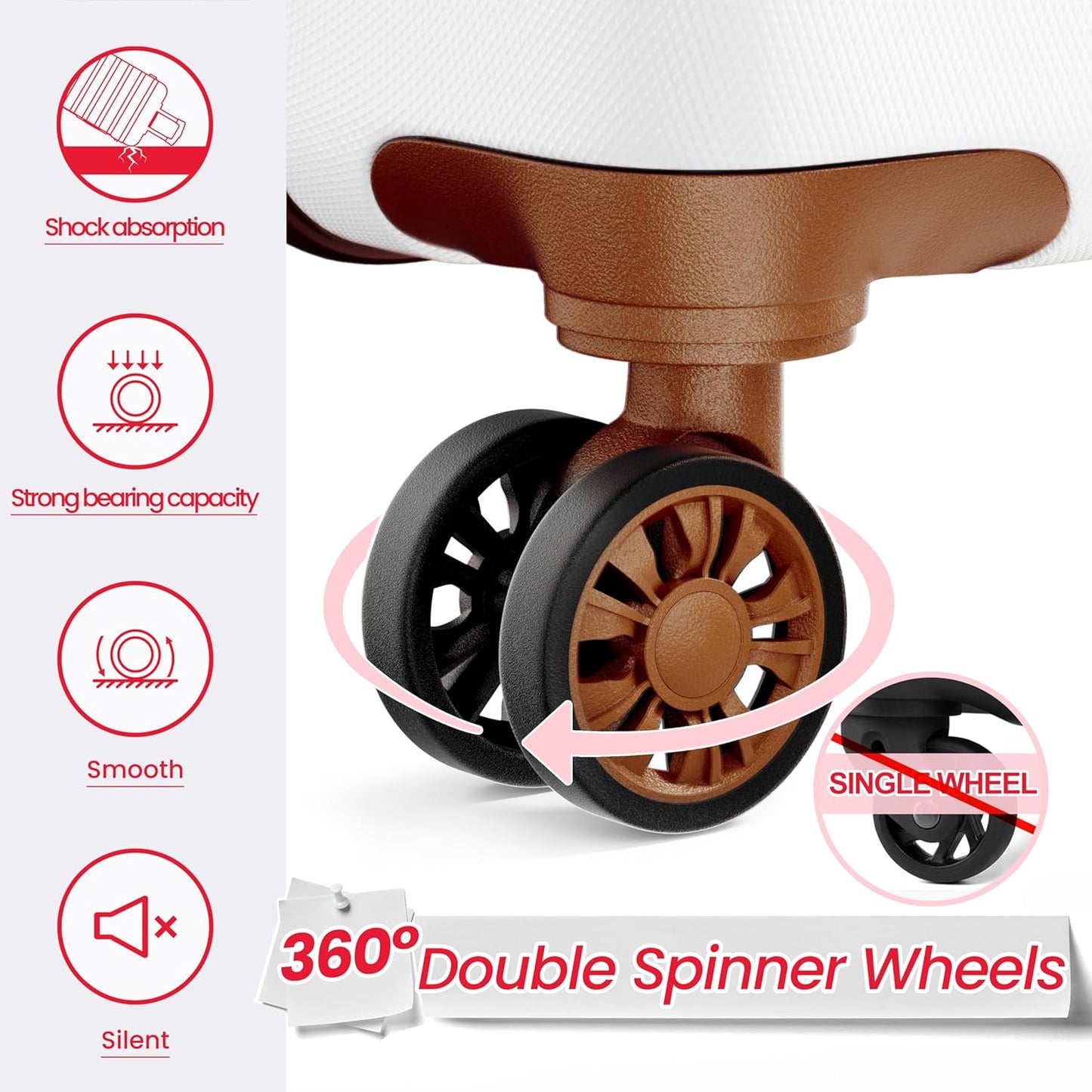 AnyZip Luggage Sets 3 Piece Hardshell Suitcase Set PC ABS Lightweight Travel Suitcases with 4 Double Spinner Wheels TSA Lock 20 24 28 Inch White Brown