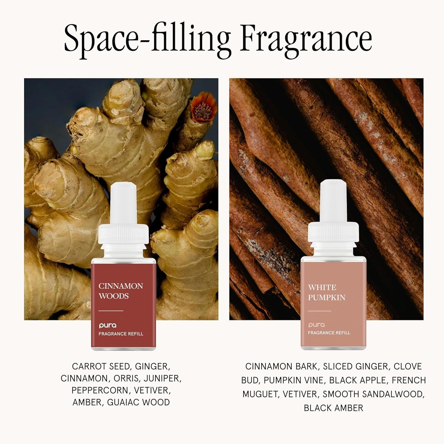 Pura - Smart Home Fragrance Device Starter Set - Pura 4 - Scent Diffuser for Home - Includes Fragrance Aroma Diffuser - Square Box, Cinnamon Woods and White Pumpkin Scent Refills