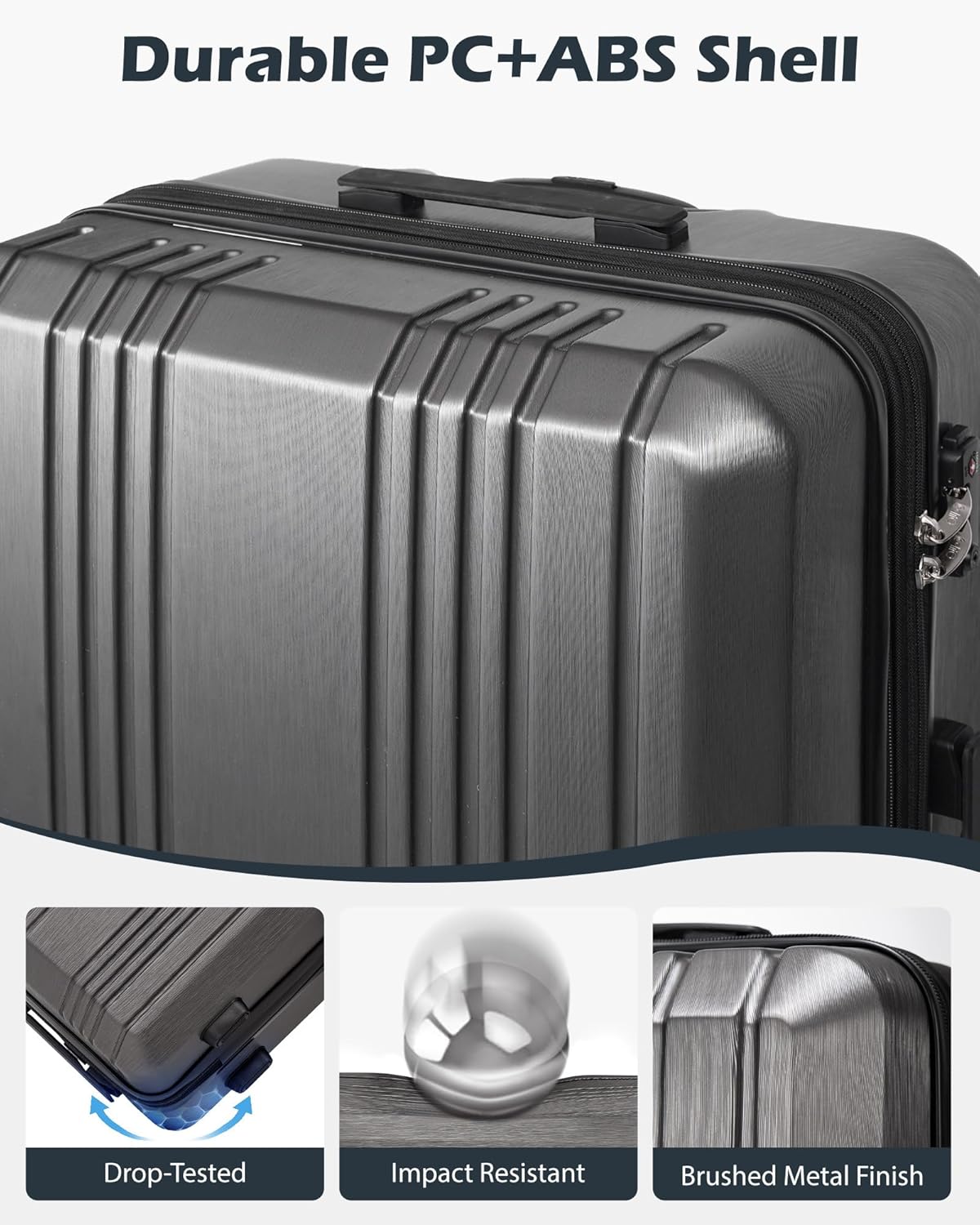 Coolife Luggage PC+ABS Expandable Hardshell Suitcase with TSA Lock, Spinner Checked Lightweight (navy, L(28IN))