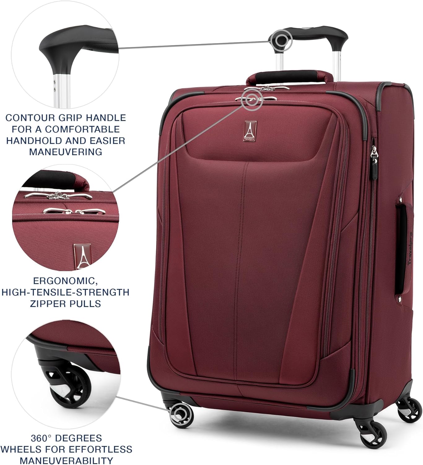 Travelpro Maxlite 5 Softside Expandable Luggage with 4 Spinner Wheels, Lightweight Suitcase, Men and Women, Burgundy, 3-Piece Set (21/25/29)