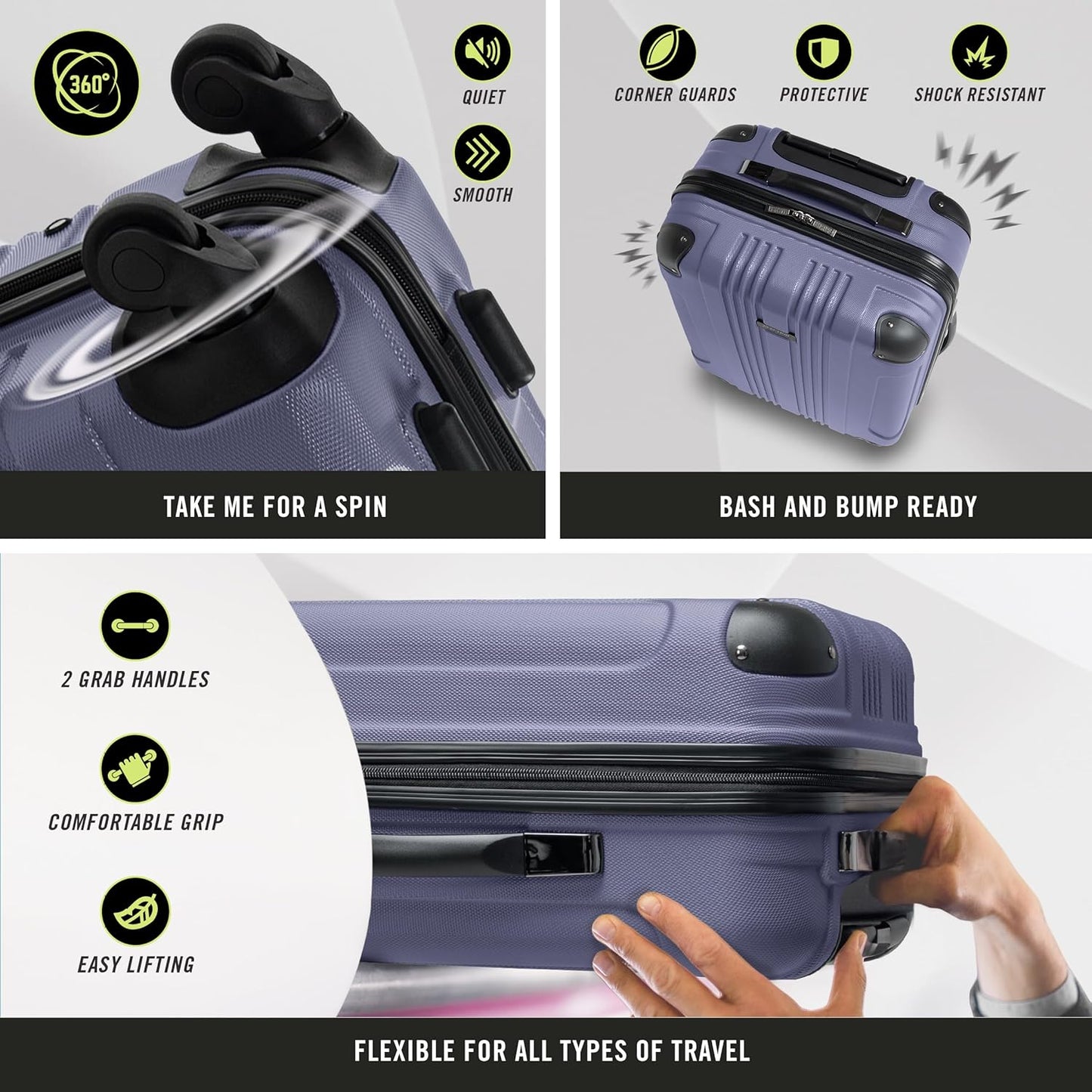 Kenneth Cole REACTION Out of Bounds Lightweight Hardshell 4-Wheel Spinner Luggage, Smokey Purple, 2-Piece Set (20" & 28")