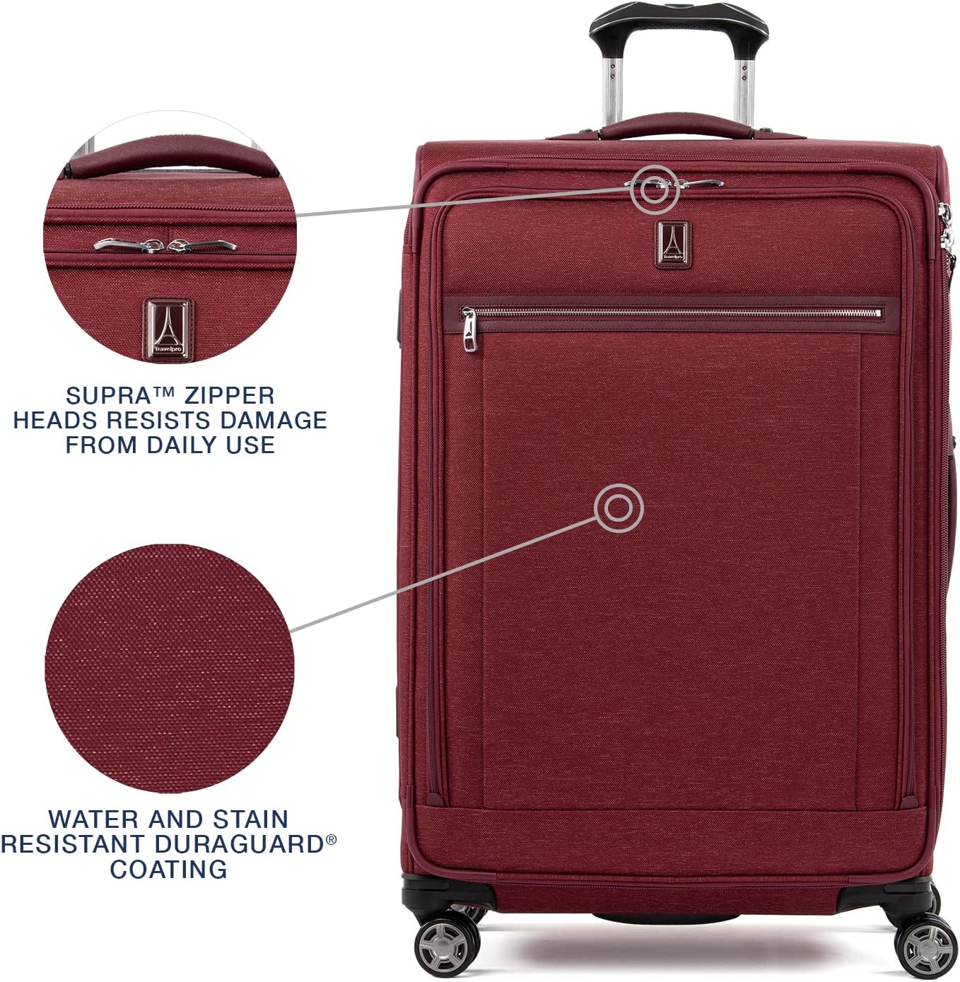 Travelpro Platinum Elite Softside Expandable Checked Luggage, 8 Wheel Spinner Large Suitcase, TSA Lock, Men and Women, Bordeaux Red, Checked Large 29-Inch