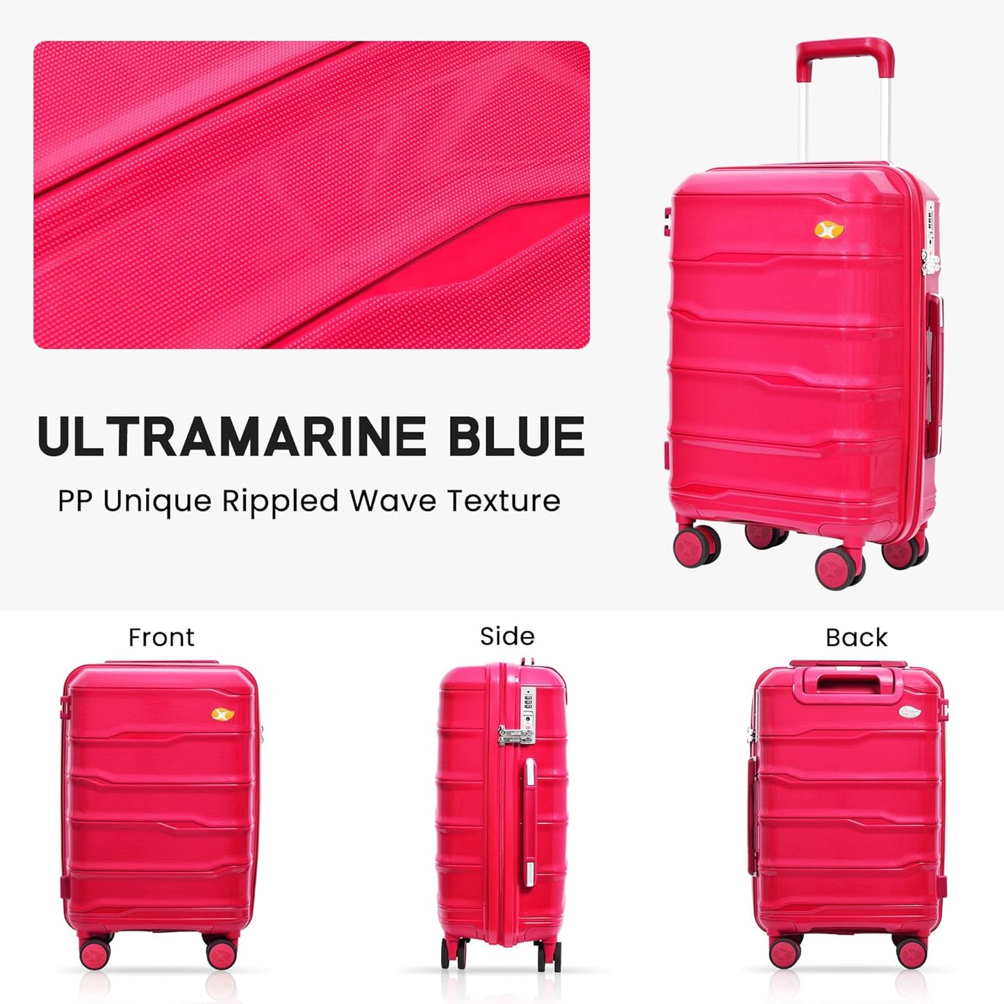 MGB Luggage Sets 3 Piece with Spinner Wheel, Lightweight Suitcase Set with TSA Lock, Travel Luggage for Men and Women, Amaranth Red (20+24+28 inch)