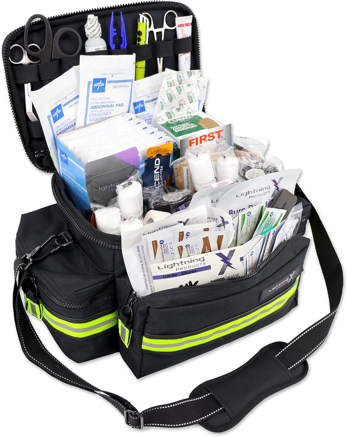 Lightning X Products Lightning X Mid-Sized First Responder EMT Bag | LXMB25 Fully Stocked Aid Kit w/ 200+ BLS Supplies - Black
