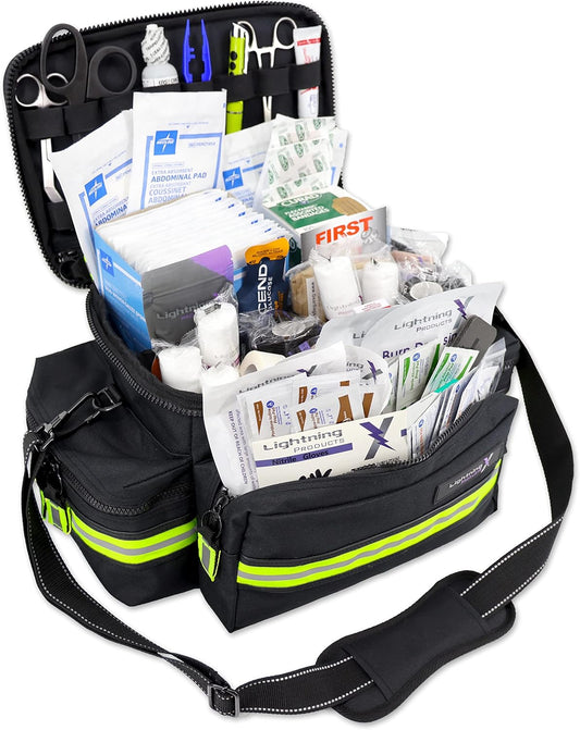 Lightning X Products Lightning X Mid-Sized First Responder EMT Bag | LXMB25 Fully Stocked Aid Kit w/ 200+ BLS Supplies - Black