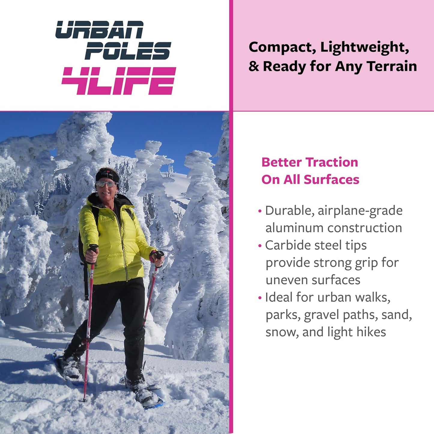 Urban Poling 4LIFE Urban Poles – 1 Pair – Fitness Edition – Patented Ergonomic CoreGrip™ for Stability – Adjustable, Collapsible, Lightweight for Comfort