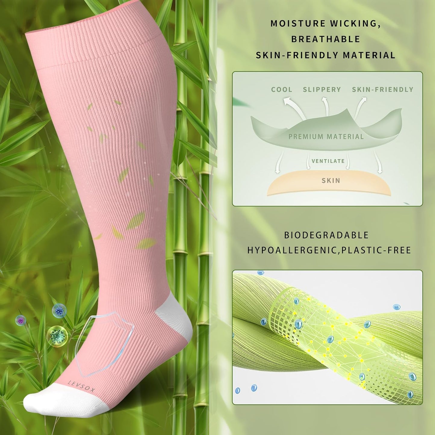 LEVSOX Wide Calf Compression Socks for Women&Men Plus Size 15-20mmHg Knee High Large Support Stockings for Circulation