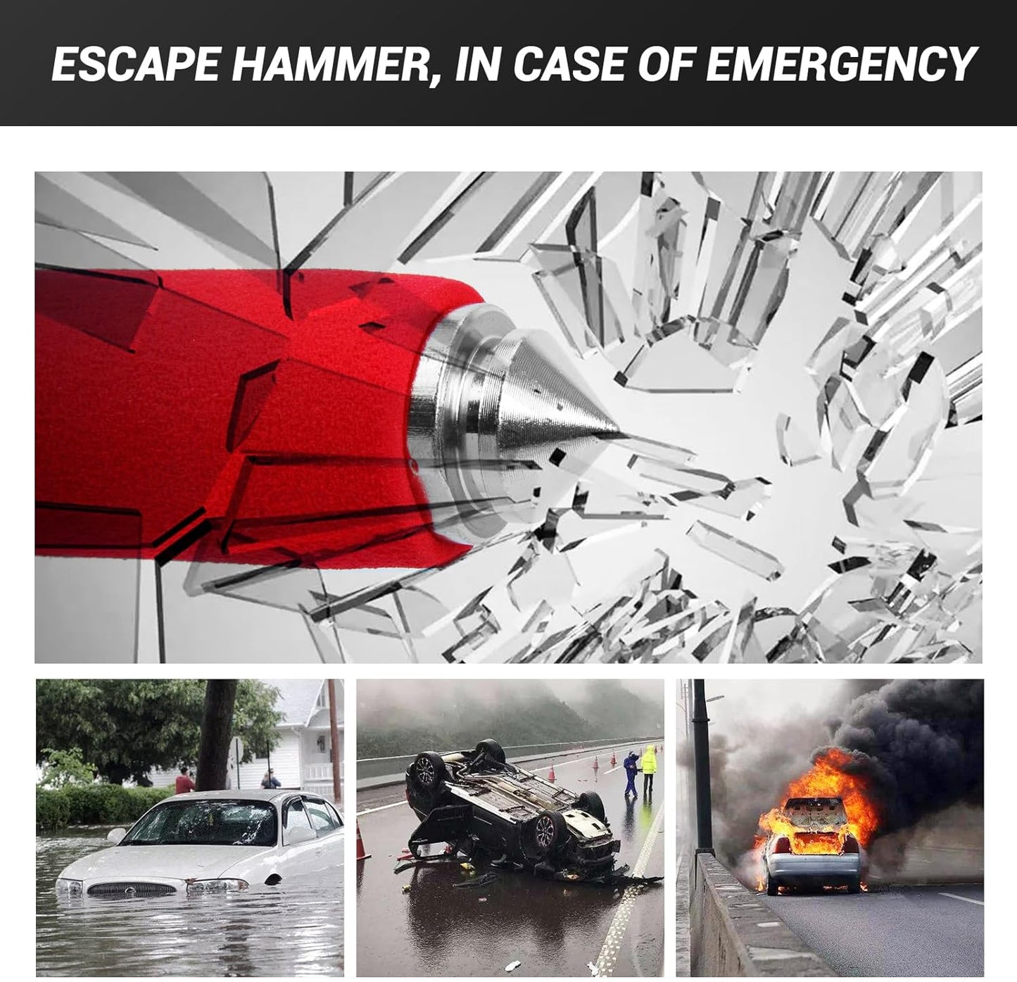 Car Steering Wheel Lock, Anti Theft Car Device for Car Steering Wheel, Car Security Car Theft Prevention with 3 Keys and Safety Hammer Fit for All Cars (Red)