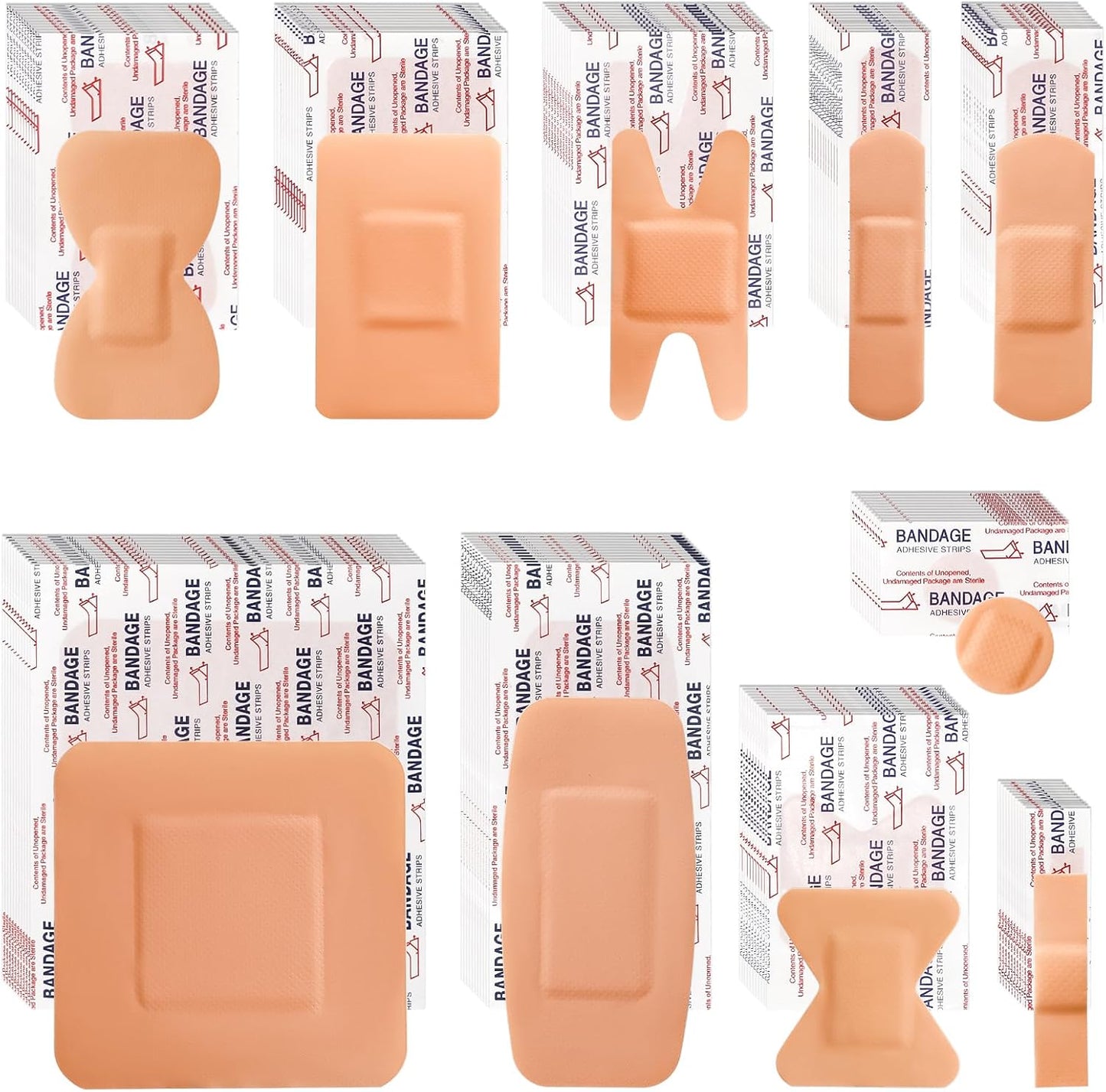 Bandages Variety Pack - 200 Pcs Assorted Bandages Bulk, Large Adhesive Fingertip Bandage, Waterproof Bandage Breathable for First Aid and Protect Wounds (10 Styles)