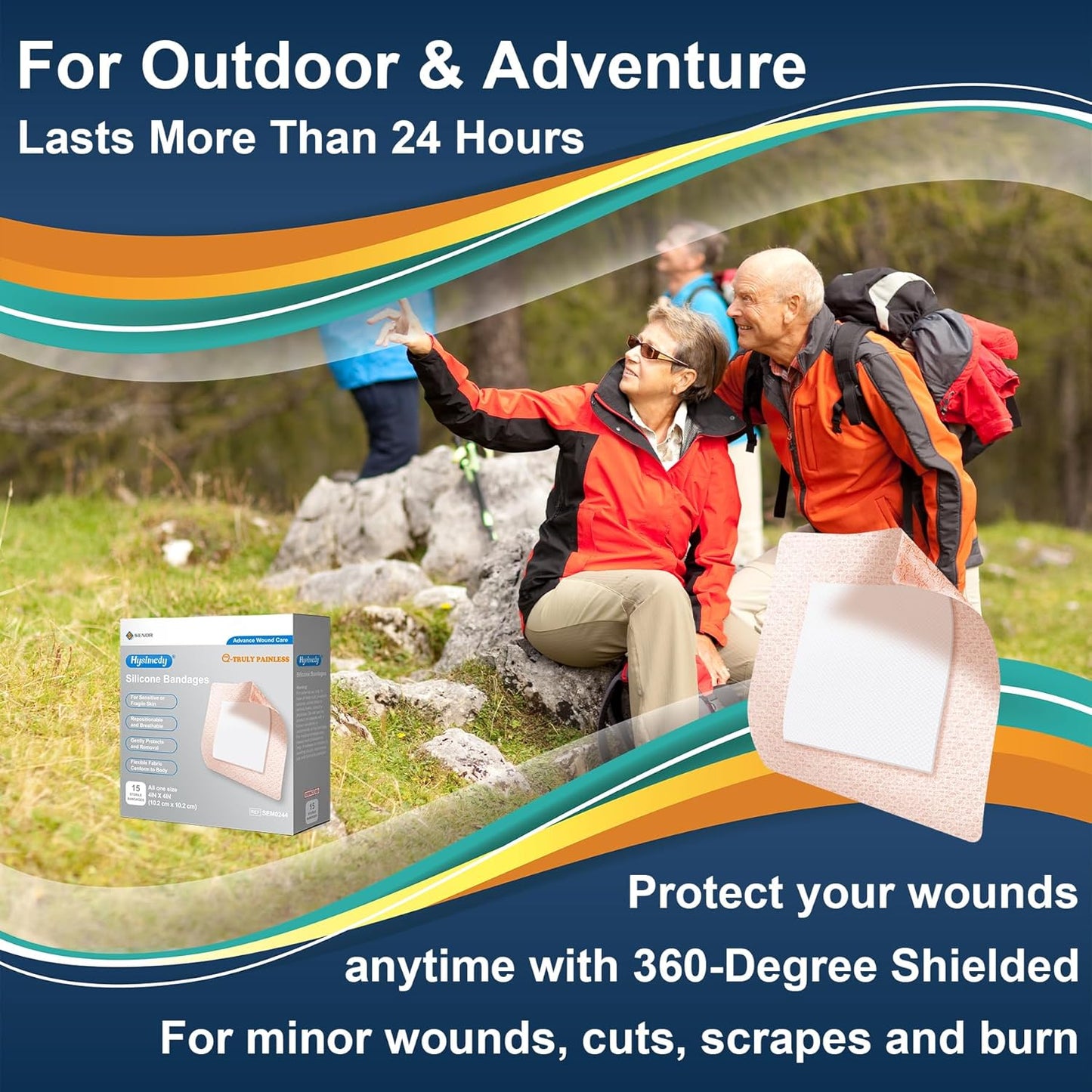 Silicone Adhesive Bandages Extra Large Sizes for Sensitive Fragile Skin 4"x4" 15 Count Flexible Fabric Latex Free Hypoallergenic Breathable XL Bandages for Adhesive Allergy Wounds