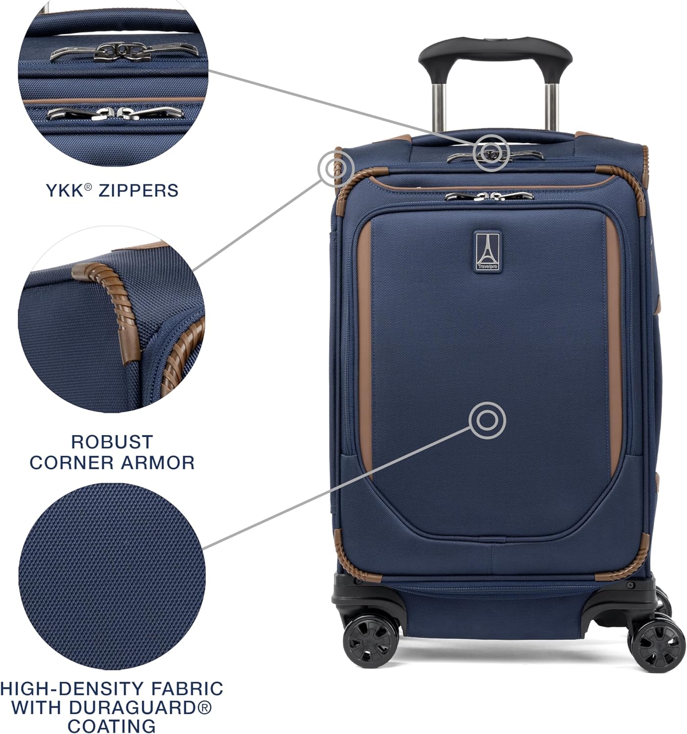 Travelpro Crew Classic Lightweight Softside Expandable Carry on Luggage, 8 Wheel Spinner Suitcase, Men and Women, Carry On 21-Inch, Patriot Blue