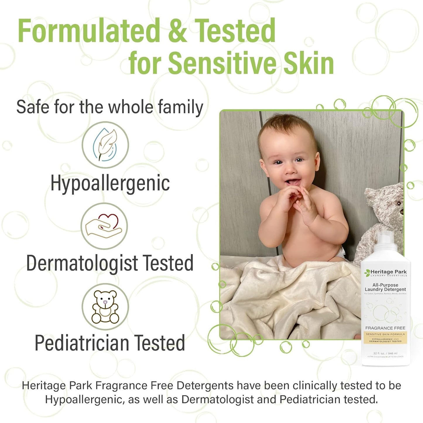 Heritage Park Luxury Laundry Detergent | Dermatologist Tested Plant based Natural & Enzyme Laundry Detergent | Sensitive Skin Friendly - Fragrance Free (64 fl oz)