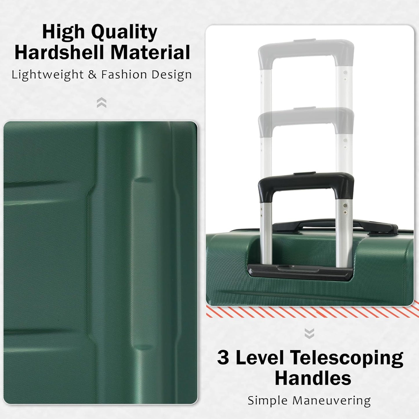 Merax Luggage Sets 2 Piece Suitcase Set, Hardshell 20 IN & 28 IN Suitcase Set with Duffel Bag, Travel Suitcases with Spinner Wheels and TSA Lock(Green)