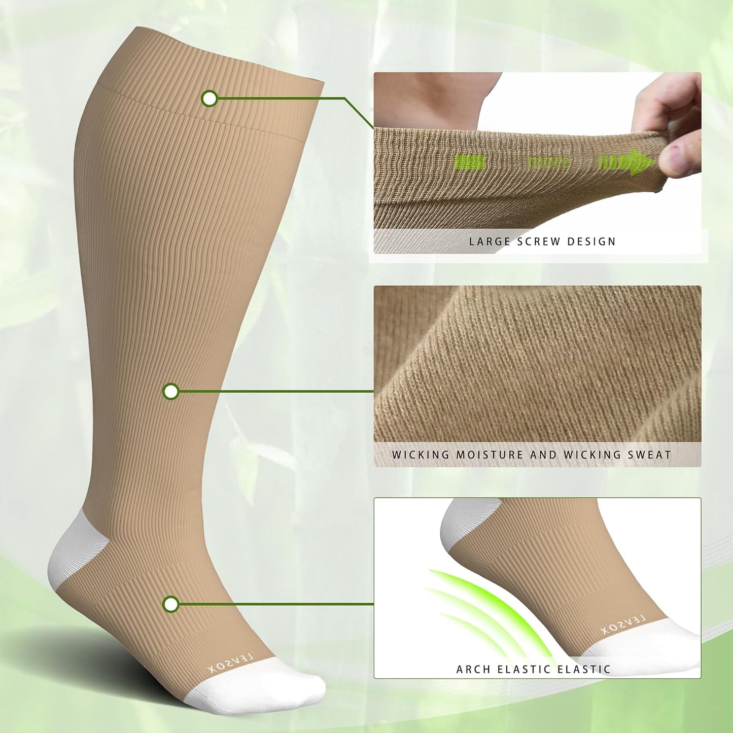 LEVSOX Wide Calf Compression Socks for Women&Men Plus Size 15-20mmHg Knee High Large Support Stockings for Circulation