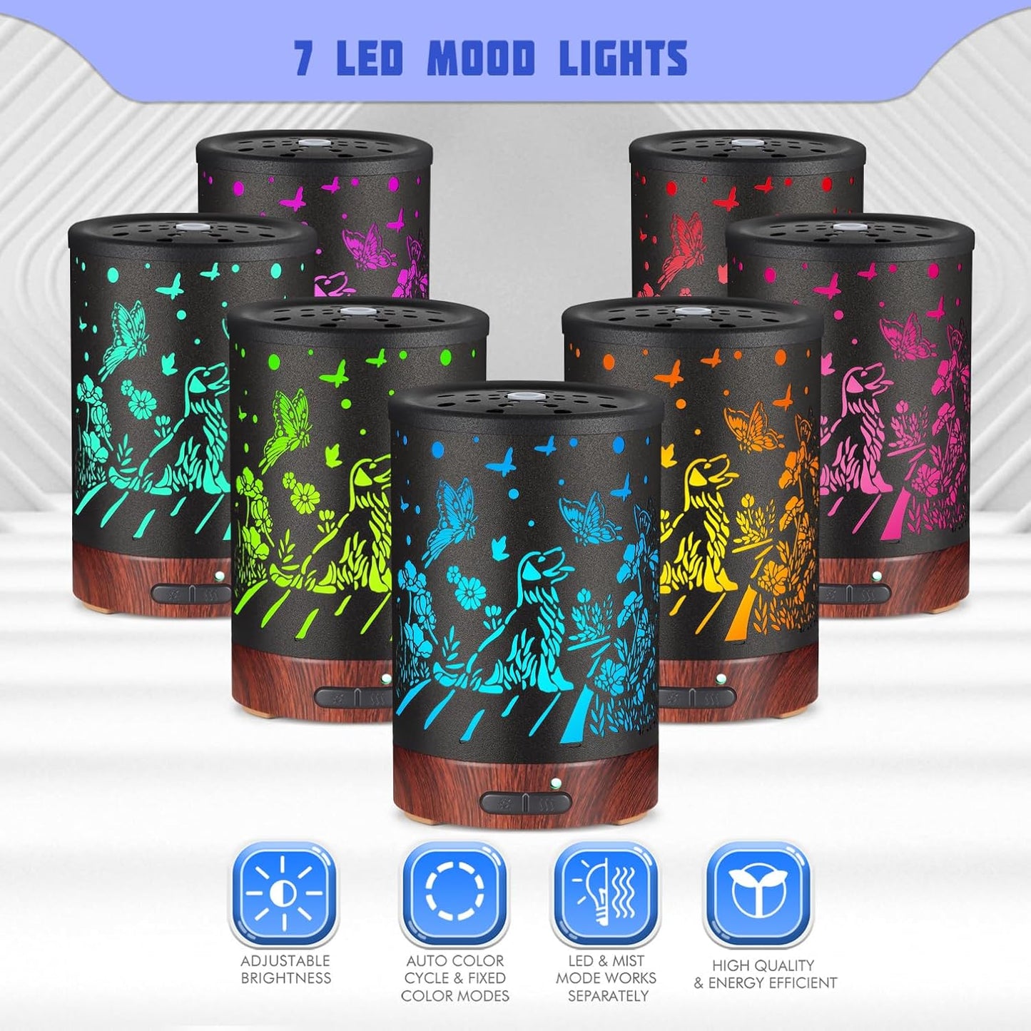 Essential Oils Diffuser,Aromatherapy Diffuser,Birthday Gifts for Women Mom Grandma,Metal Cool Mist Humidifier with 7 Colors Lights Waterless Auto Off Air Diffusers (Dogs)…