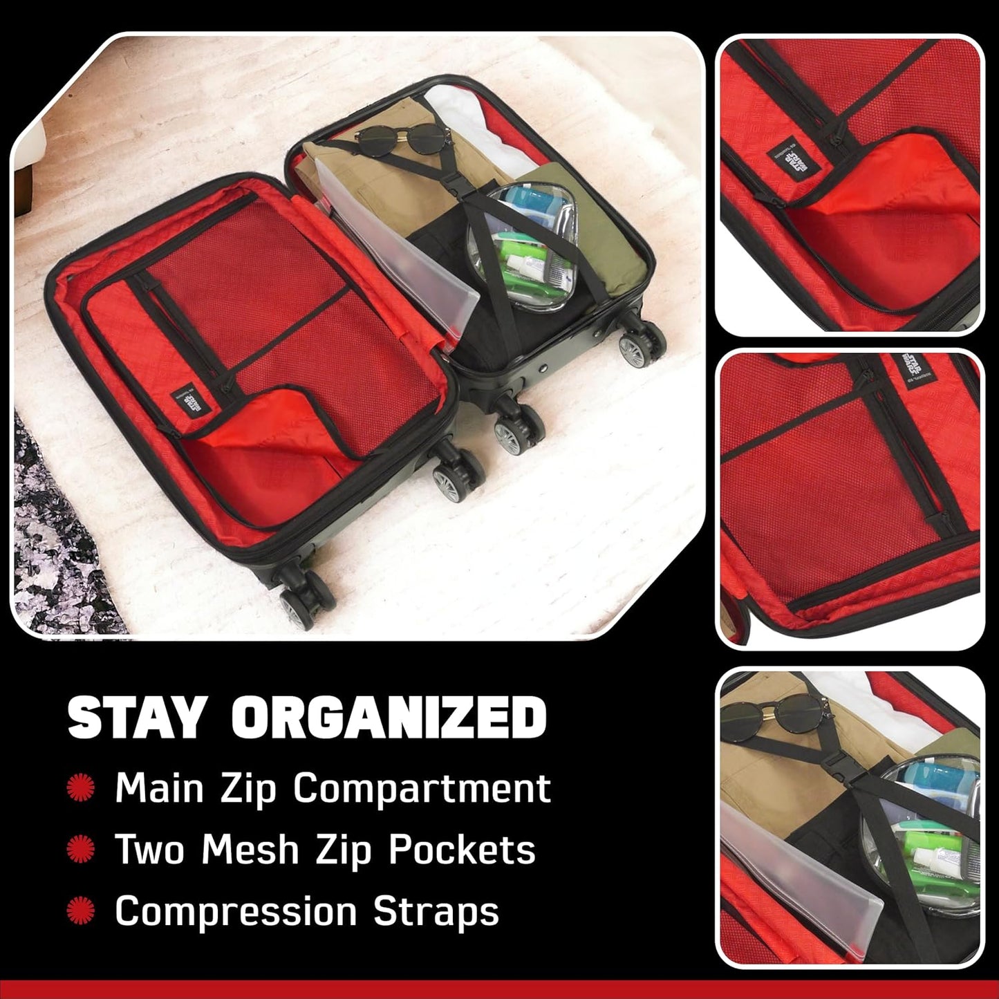 FUL Star Wars Darth Vader 25 Inch Rolling Luggage, Embossed Hardshell Suitcase with Wheels, Black