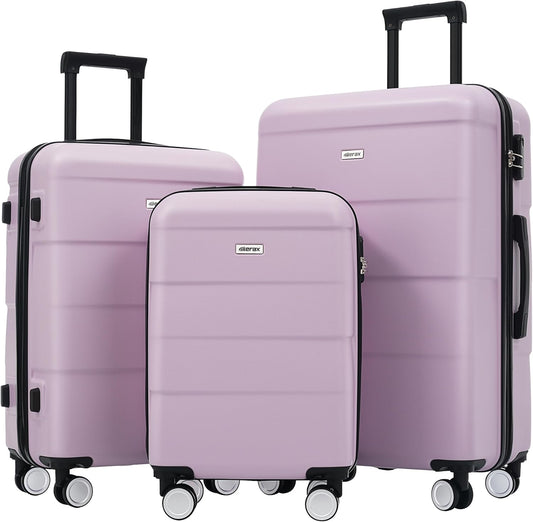 Merax Luggage Sets 3 Piece, Suitcases with Spinner Wheels, Lightweight Travel Luggage with Lock, ABS Hardshell Suitcase Set 20/24/28 IN,Pink Purple