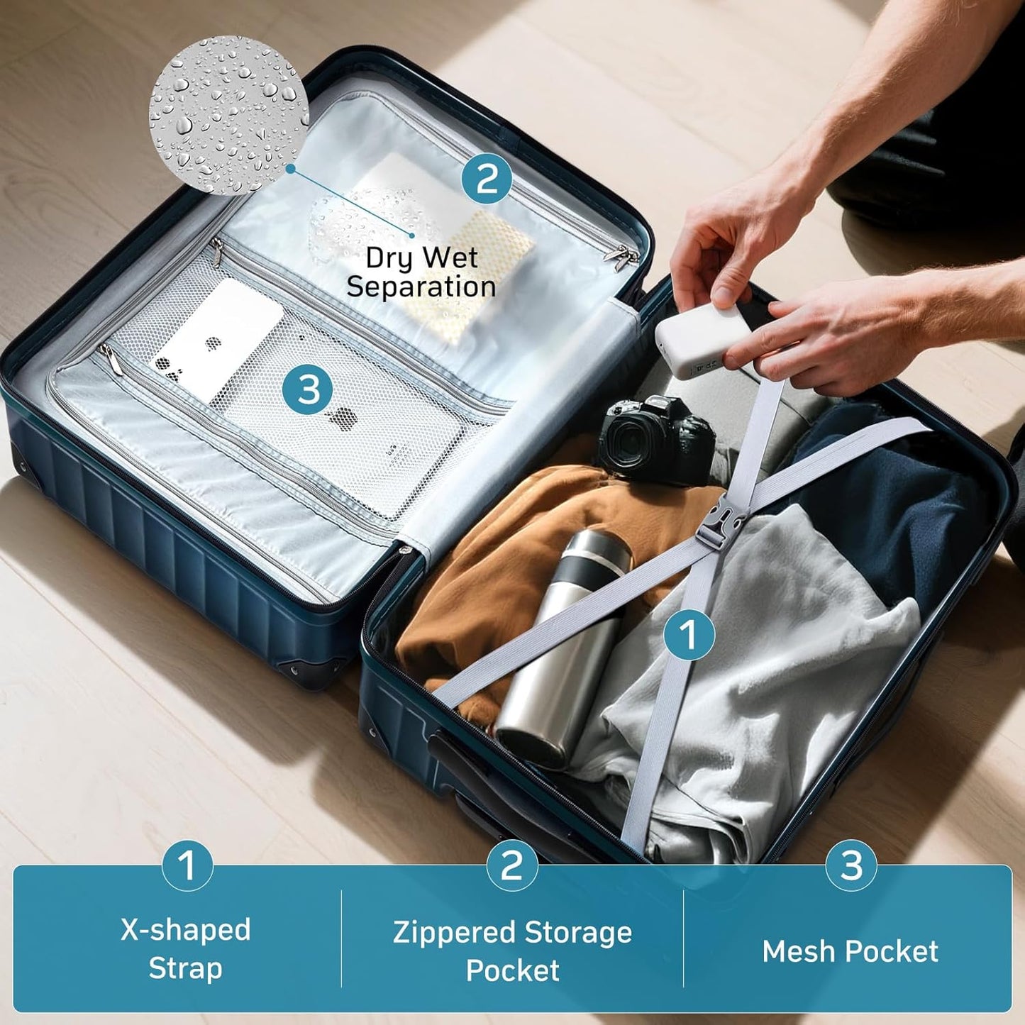 Luggage sets 3 piece with Spinner Wheels, PC Hard Shell Travel Luggage, Carry On suitcase with TSA Lock,YKK Zippers,Charcoal Metallic (Gold, 3 Piece Sets(20/24/28))