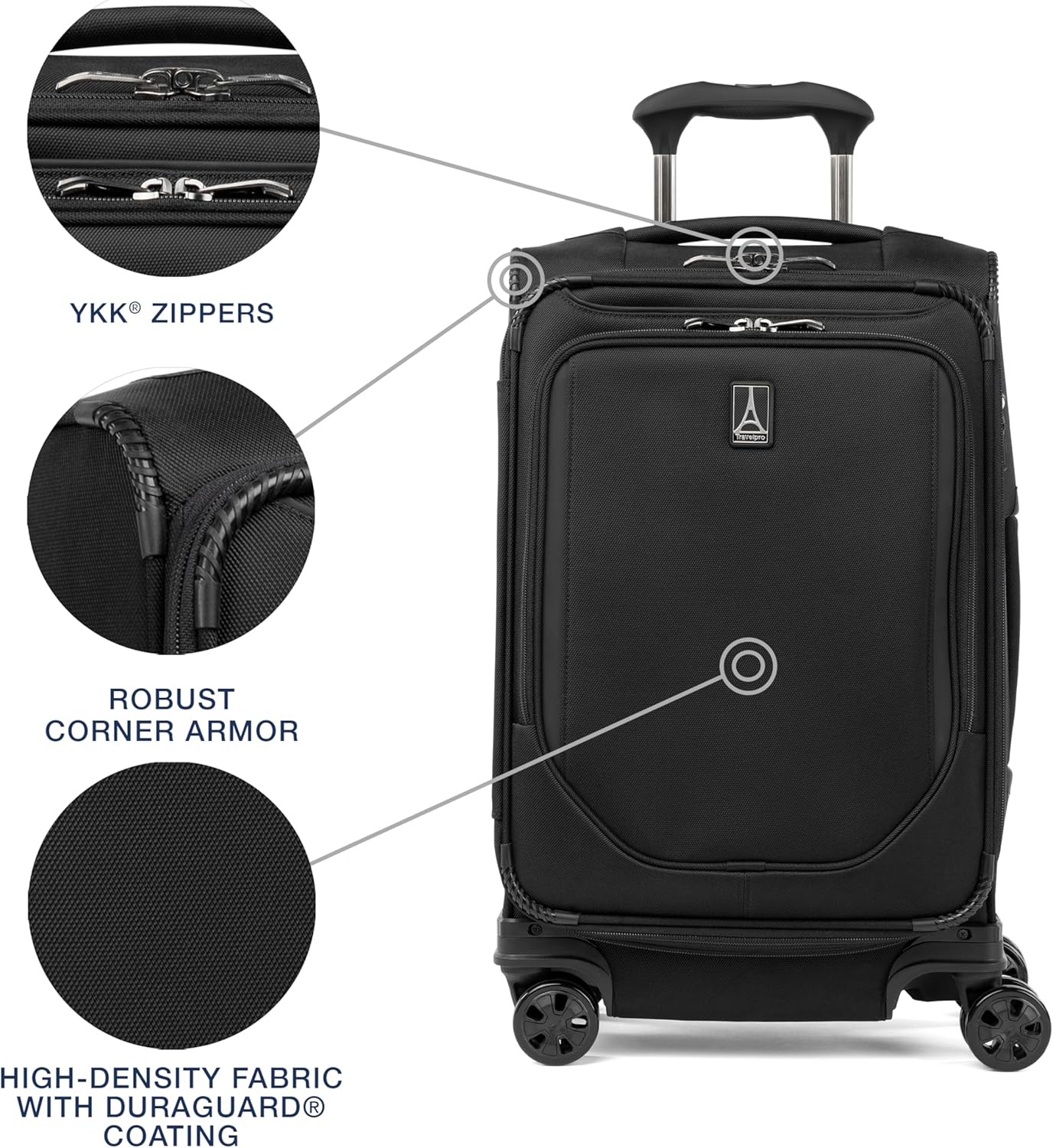 Travelpro Crew Classic Lightweight Softside Expandable Carry on Luggage, 8 Wheel Spinner Suitcase, Men and Women, Carry On 21-Inch, Black