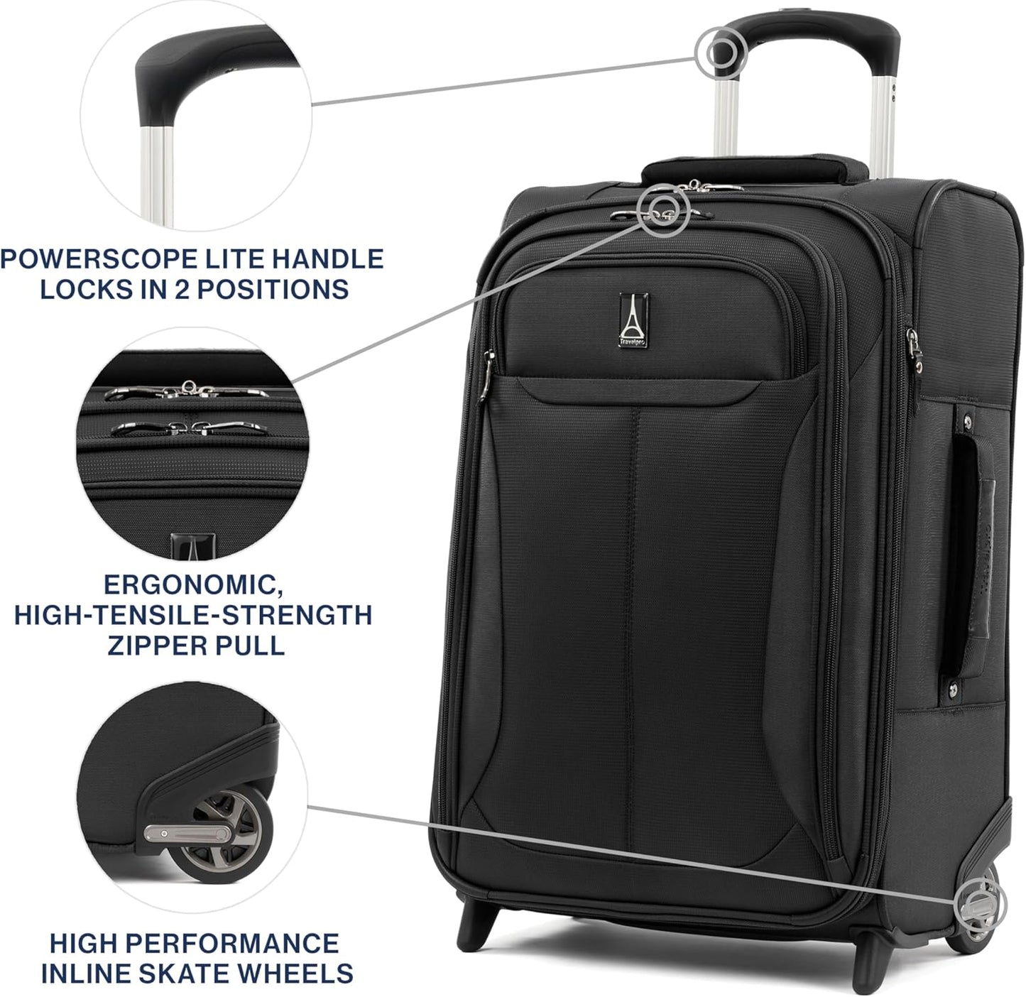 Travelpro Tourlite Softside 22" Expandable Carry-On Rollaboard (2-Wheel) Lightweight Luggage, Black Suitcase