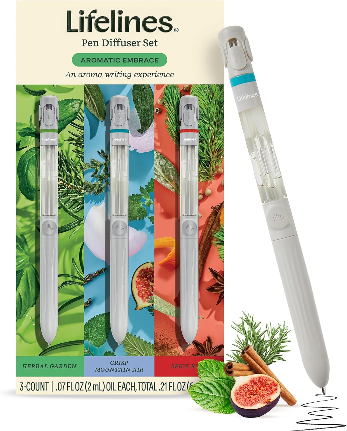 Lifelines Pen Diffuser Set, Aromatic Embrace 3-Pack – 1mm Black Ballpoint Pens with Scented Essential Oil Blends – Aromatherapy Diffuser & Sensory Immersion Diffuse Aroma As You Write