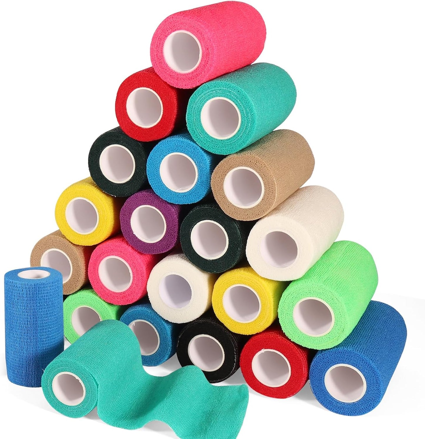 LDIWEE 24 Pack Self Adhesive Bandage Wrap 4 inch, Elastic Cohesive Bandage Wrap Vet Wrap for Dogs, Grip Tape for Athletic, Sports, Wrist, Ankle Sprains, Swelling