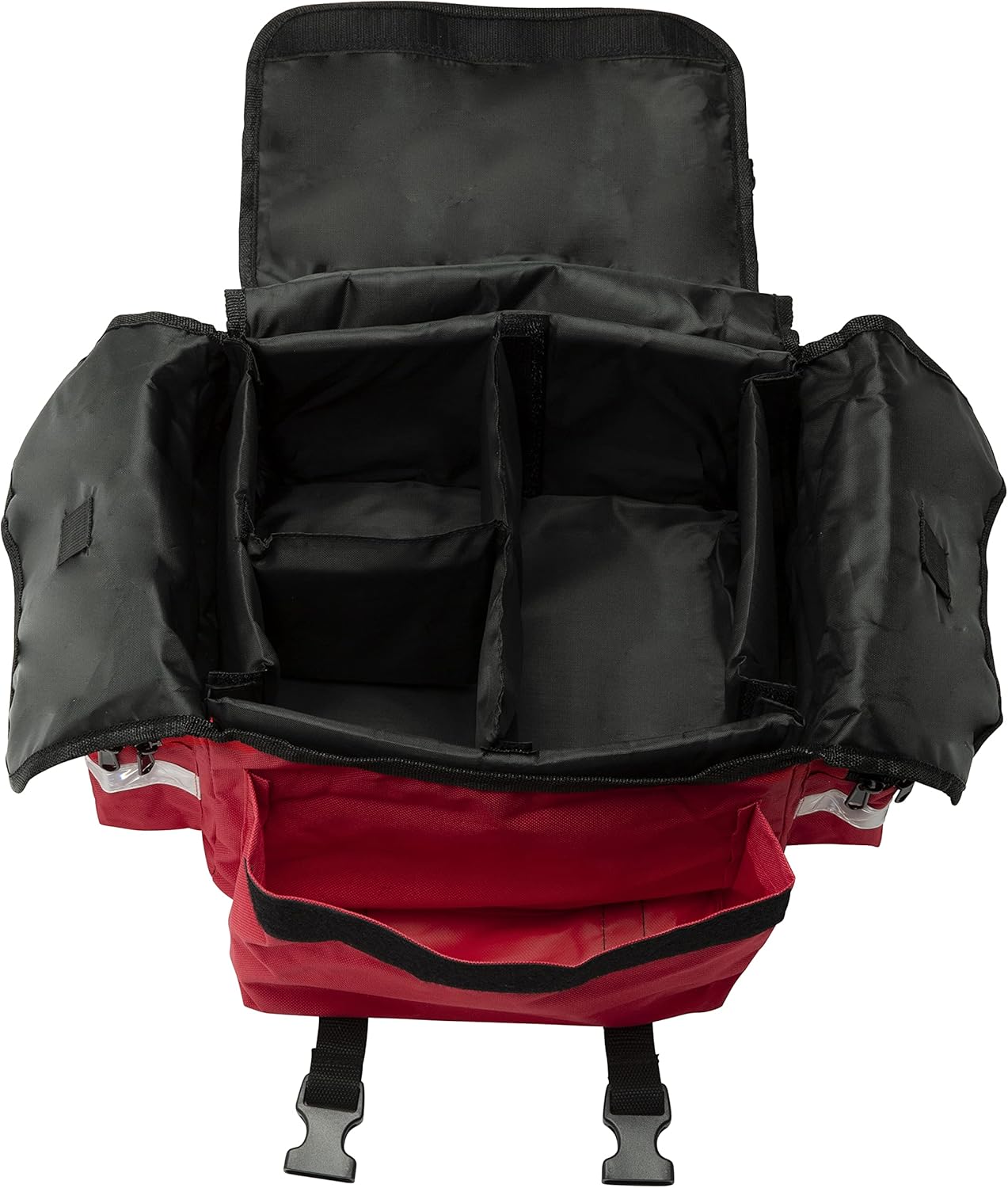 NOVAMEDIC Professional Red First Responder Bag – 17” x 9” x 7” | Empty EMT Trauma Kit Carrier with Removable Dividers, Reflective Strips, Water-Resistant Base