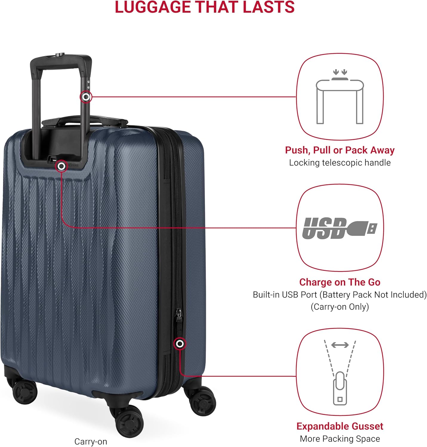 SwissGear 7272 Energie Hardside Expandable Luggage with Spinner Wheels, Navy, 3-Piece Set (19/24/27)