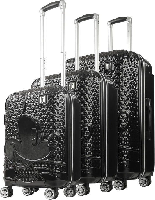 FUL Disney Mickey Mouse (Set of 3) Rolling Luggage Set, Hardside Suitcase with Spinner Wheels, 21 Inch, 25 Inch and 29 Inch, Black