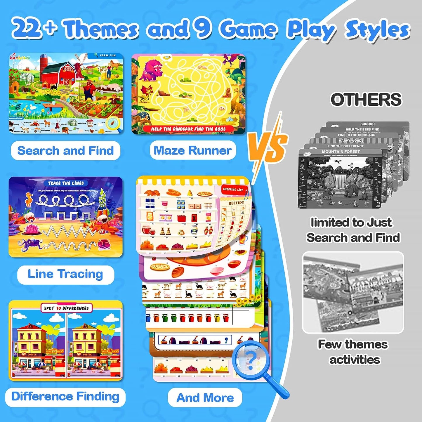 Search and Find Game Books - Preschool Learning Activities for Kids Age 3-8, Travel Games for or Road Trip Car Airplane, Educational Seek Activity Birthday Gifts for Boys and Girls