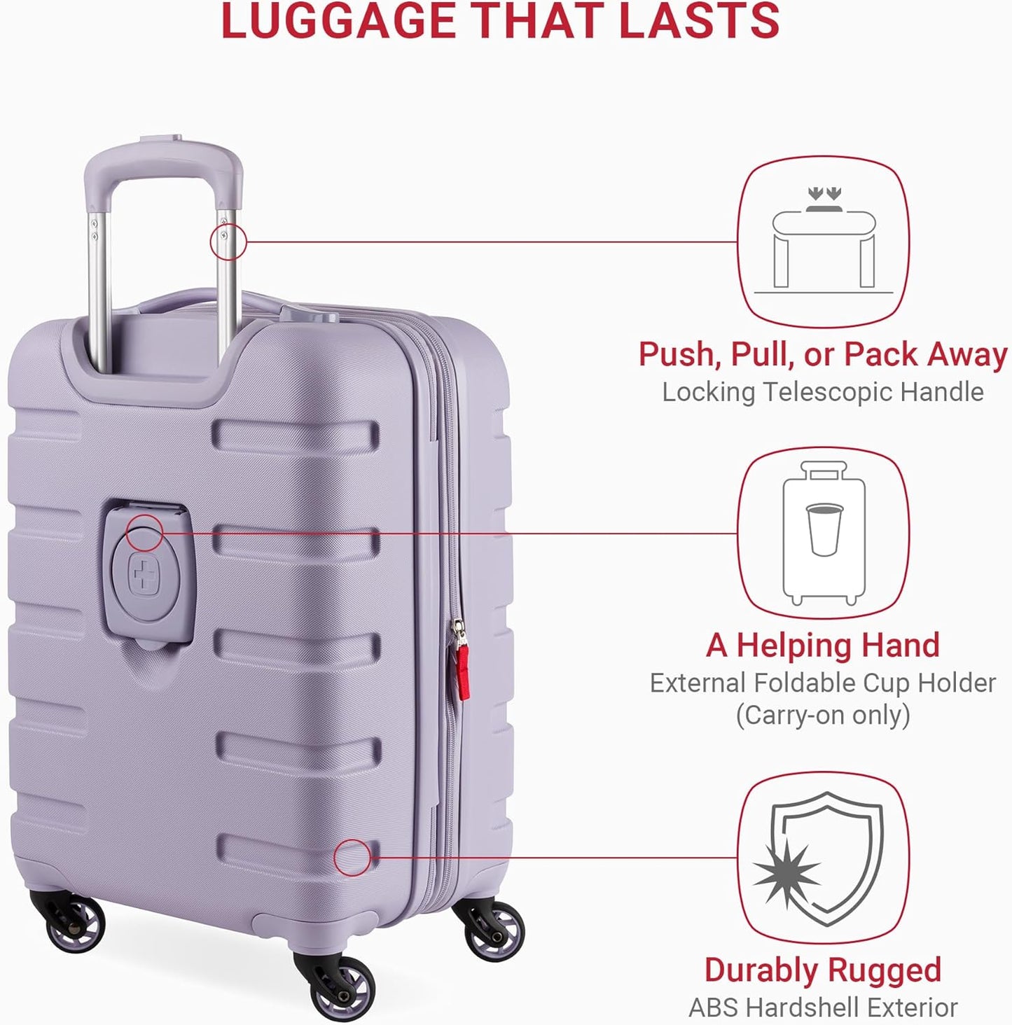 SwissGear 7366 Signature Hardside Expandable Luggage with Spinner Wheels, TSA Lock, Cup-Holder, Evening Haze, Carry-On 19-Inch