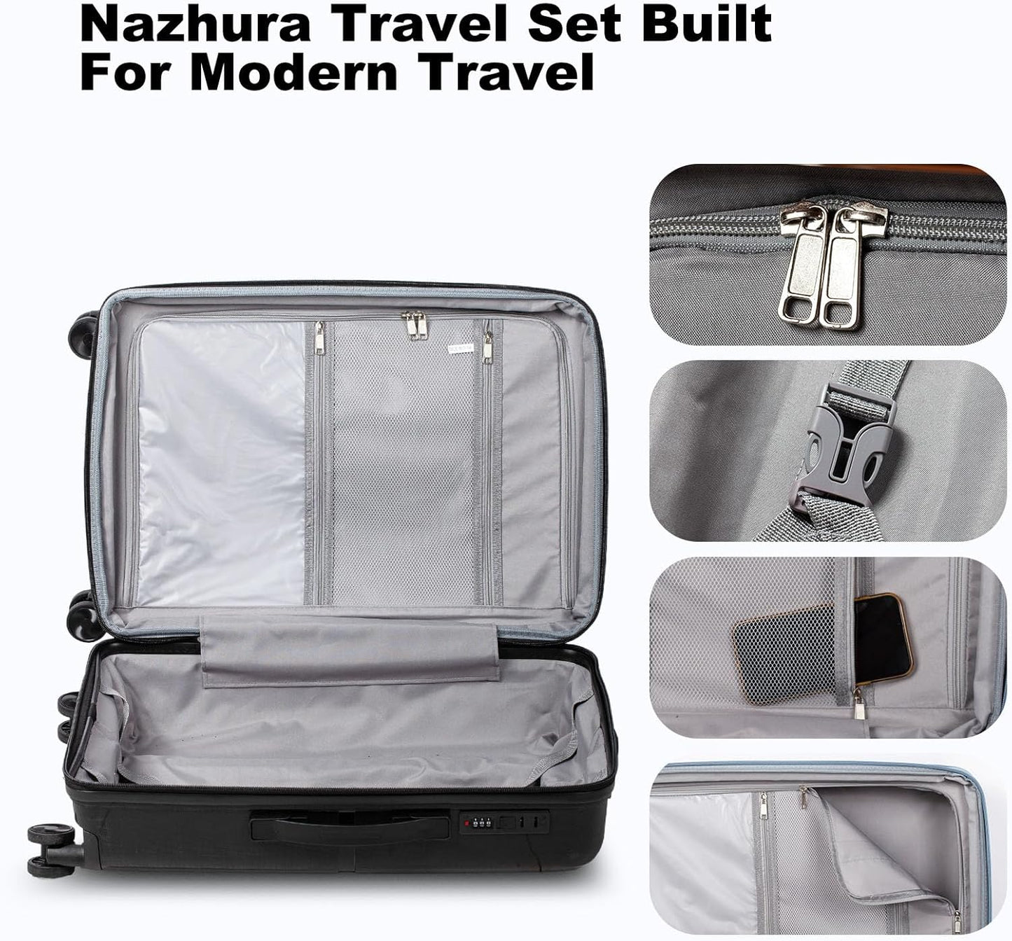 Nazhura Luggage Set, 3-Piece Hardside Suitcase Set, 20-inch Carry On, 24-inch, 28-inch Luggage