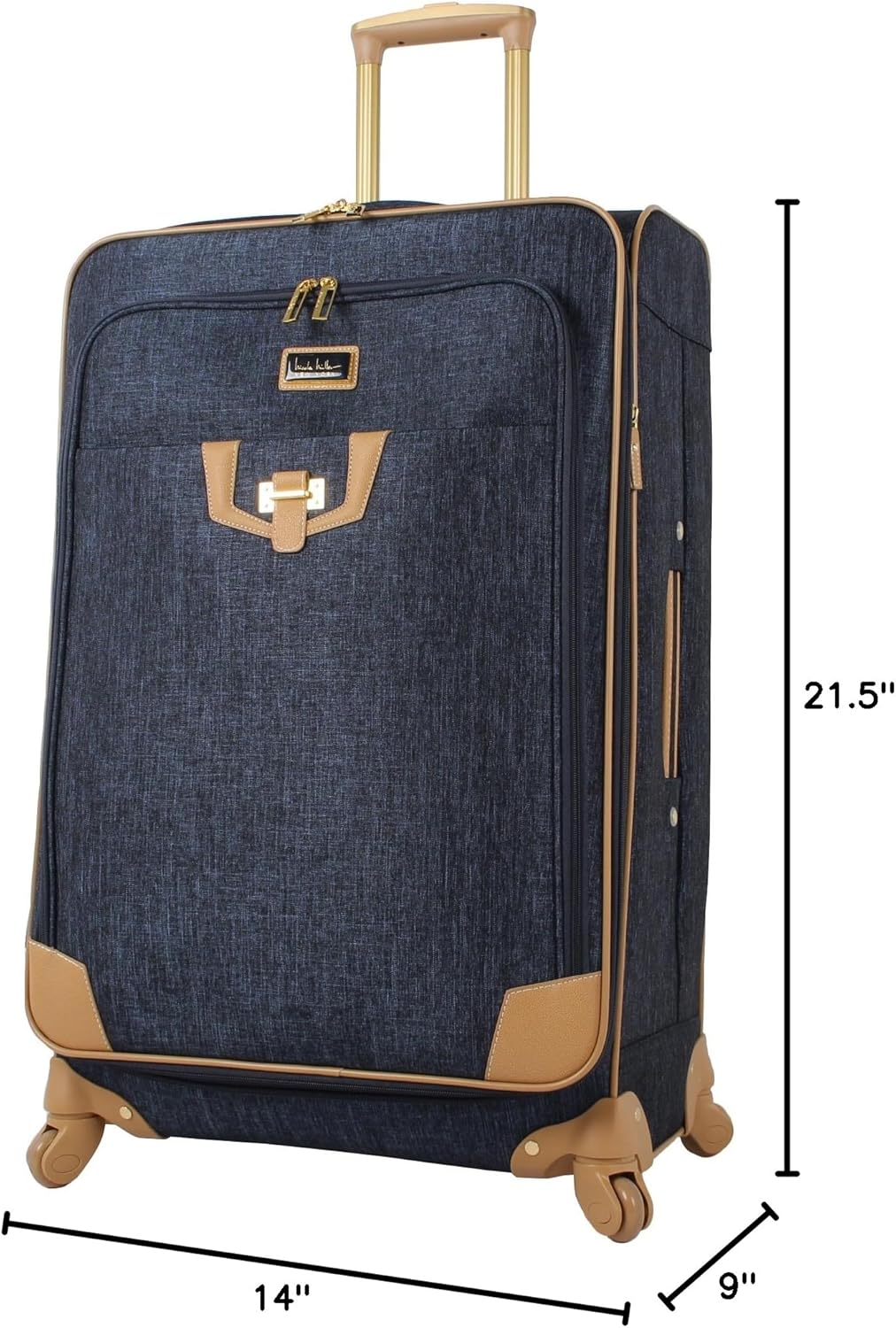 Nicole Miller New York Luggage Collection - Designer Lightweight Softside Expandable Suitcase- 20 Inch Carry On Bag with 4-Rolling Spinner Wheels (Paige Navy)