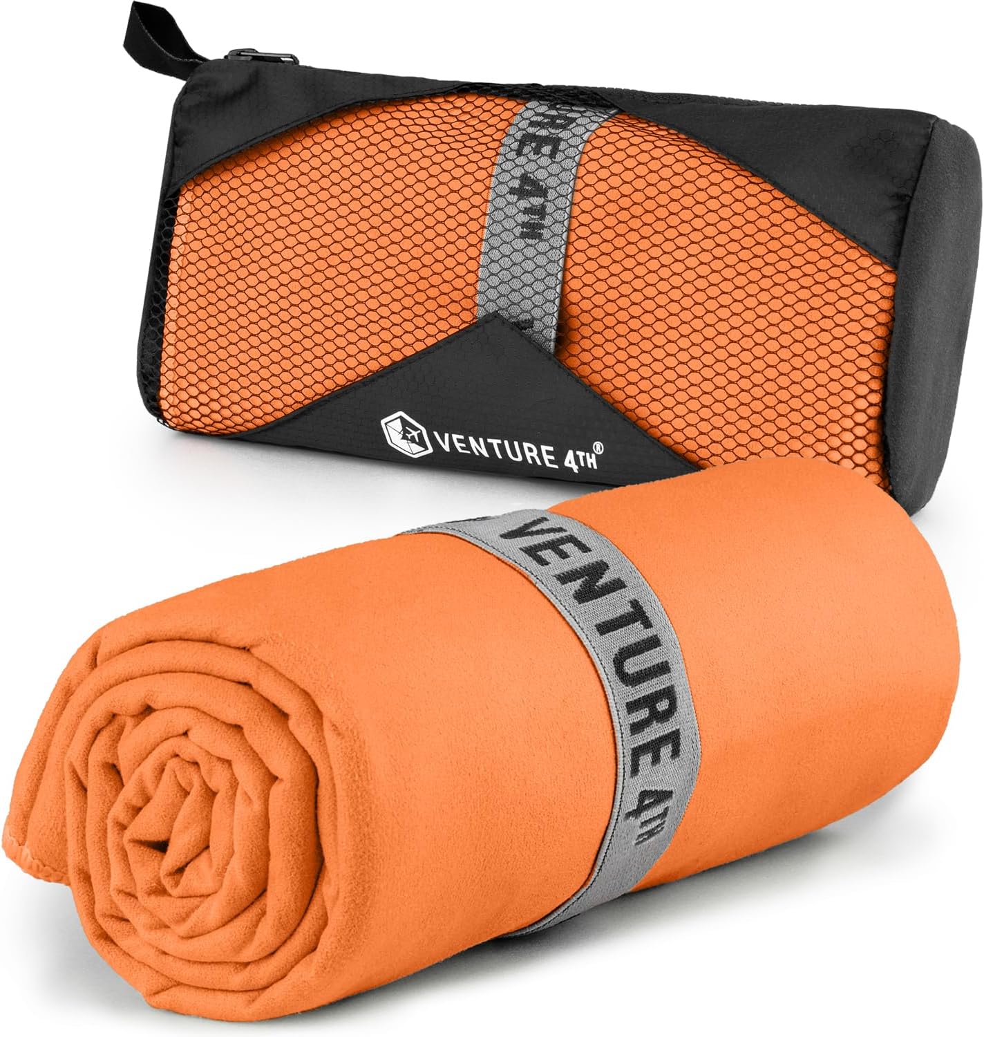 VENTURE 4TH Quick Dry Towel. Microfiber Travel Towel Ideal for Camping, Hiking, Backpacking, Gym. Lightweight & Fast Drying Travel Towels for Body. Compact & Easy to Pack - Orange Extra Large