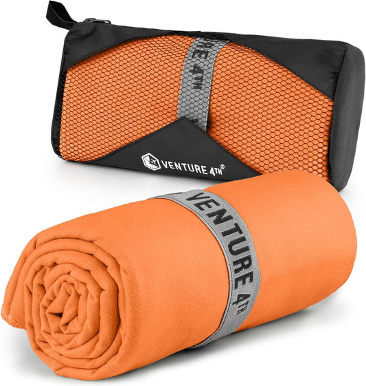 VENTURE 4TH Quick Dry Towel. Microfiber Travel Towel Ideal for Camping, Hiking, Backpacking, Gym. Lightweight & Fast Drying Travel Towels for Body. Compact & Easy to Pack - Orange Large