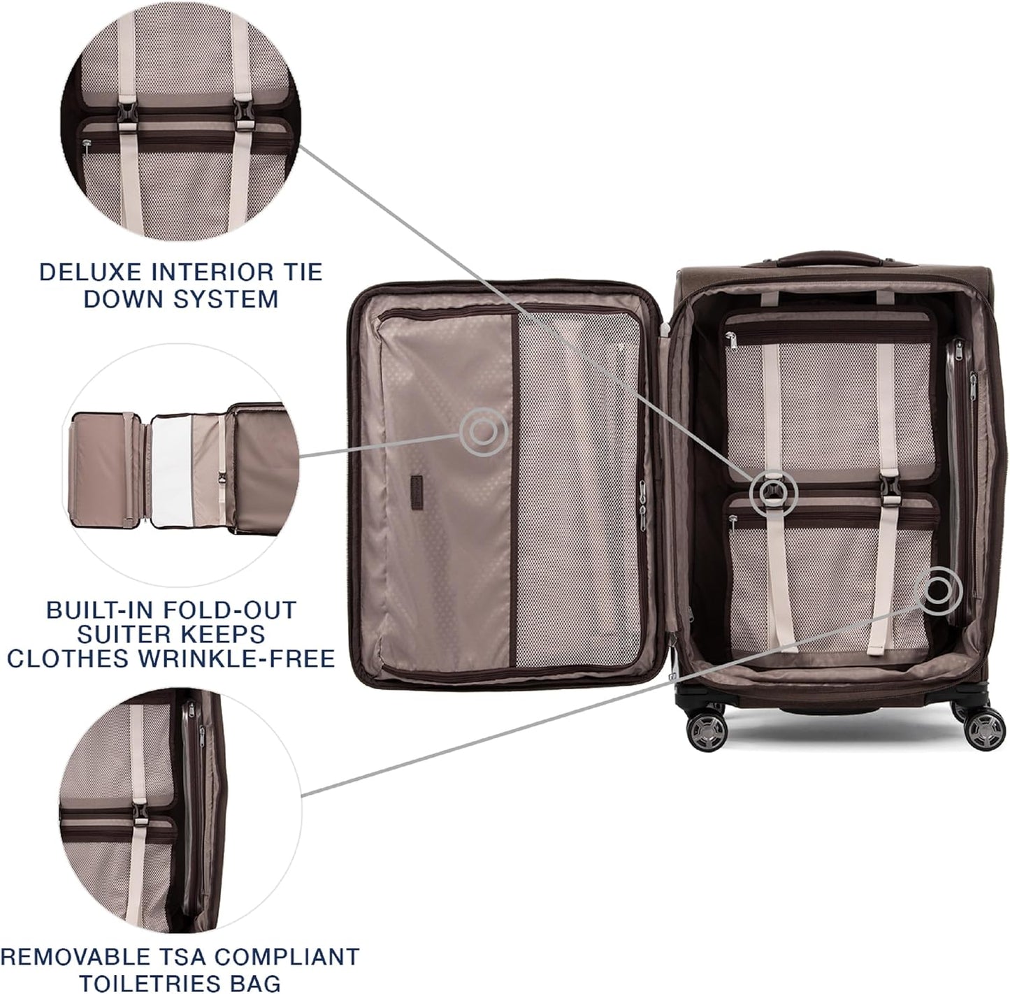 Travelpro Platinum Elite Softside Expandable Checked Luggage, 8 Wheel Spinner Suitcase, TSA Lock, Men and Women, Rich Espresso Brown, Checked Medium 25-Inch