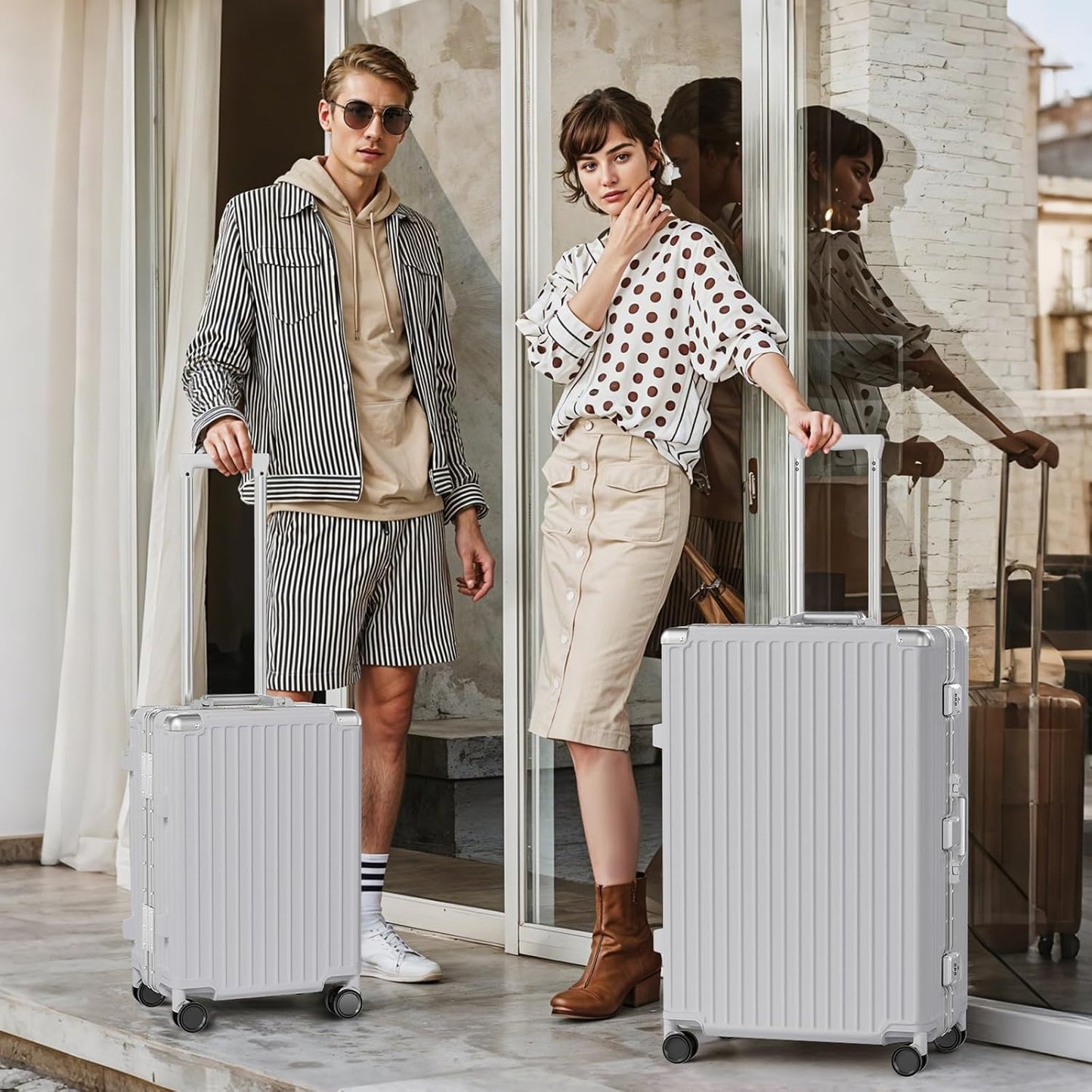 AnyZip Luggage Sets 2 Piece Aluminum Frame Carry On and Checked Suitcase PC ABS Hard Shell TSA Lock No Zipper(Silver, 20/28)