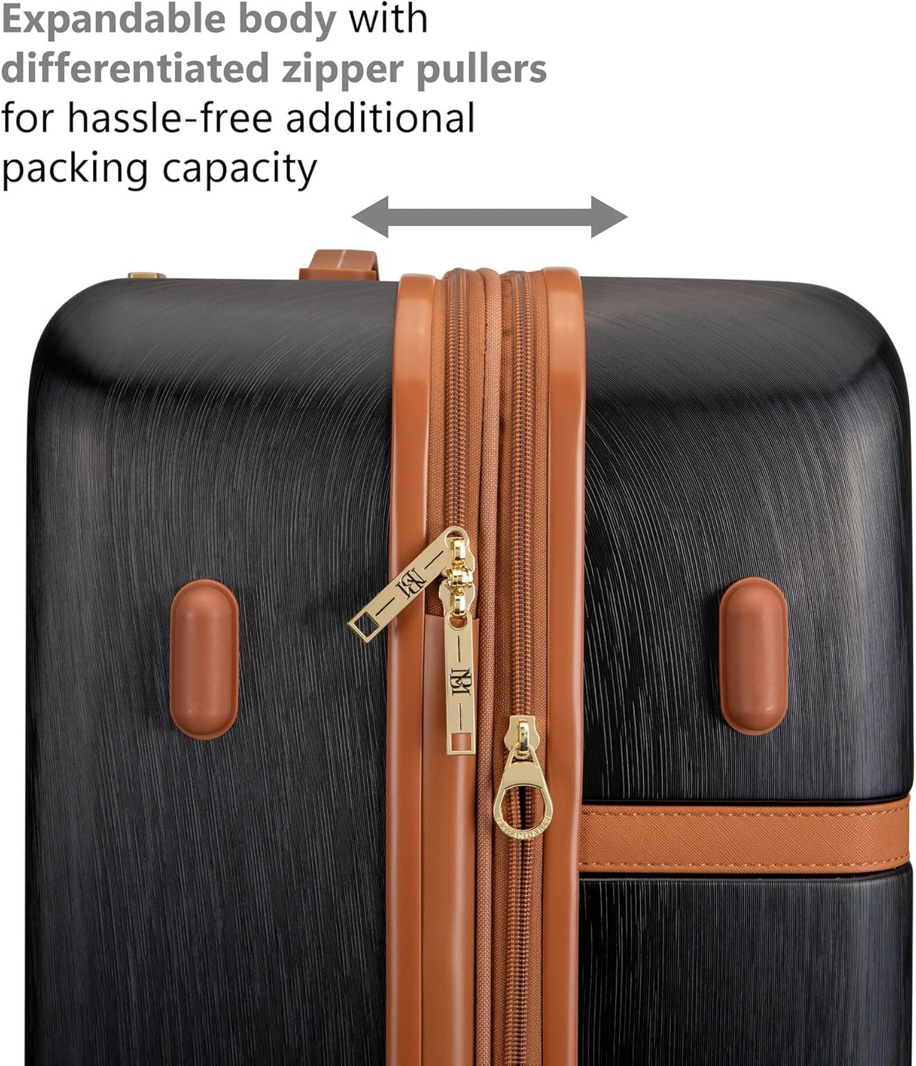 Badgley Mischka Grace 3 Piece Polycarbonate-ABS Expandable Retro Luggage Set (Black)