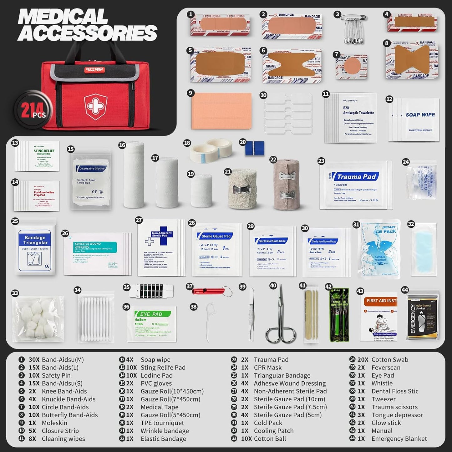 First Aid Kits - Emergency Medical Kit with 218 Pcs Medical Supplies, Sports First Aid Kits, Waterproof Trauma Kit for Car, Home, Businesses, Camping, Hiking, Adventure