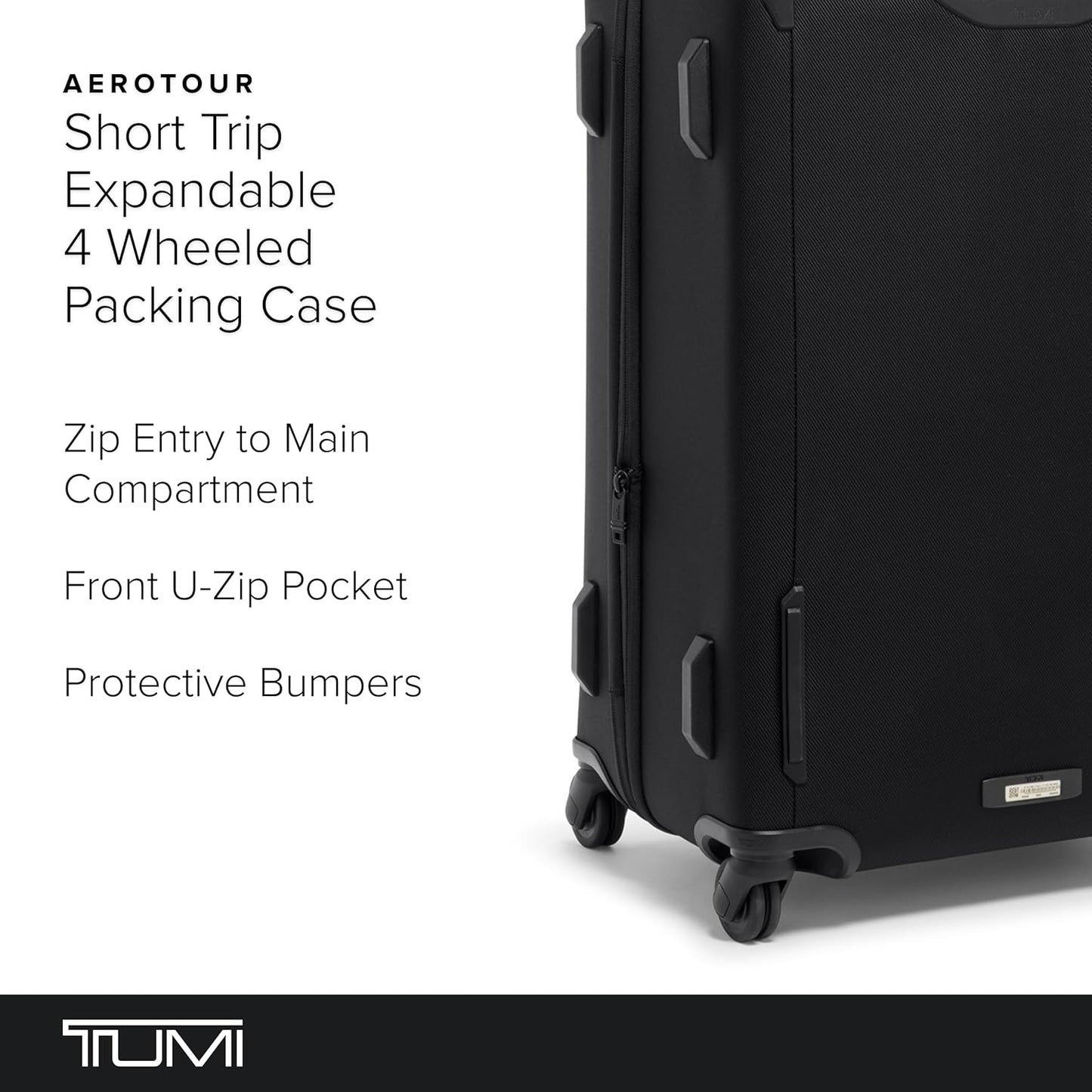 TUMI - Aerotour 4 Wheel Expandable Luggage - Men's and Women's Lightweight Business and Leisure Travel Suitcase - 26" Short Trip Expandable Packing Case, Black