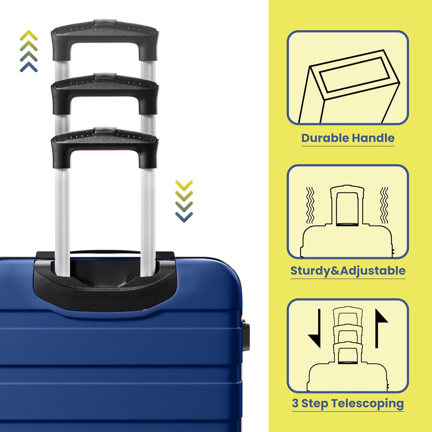 AnyZip Luggage Sets 3 Piece Hardshell Suitcase Set PC ABS Lightweight Travel Suitcases with 4 Double Spinner Wheels TSA Lock 20 24 28 Inch Dark Blue