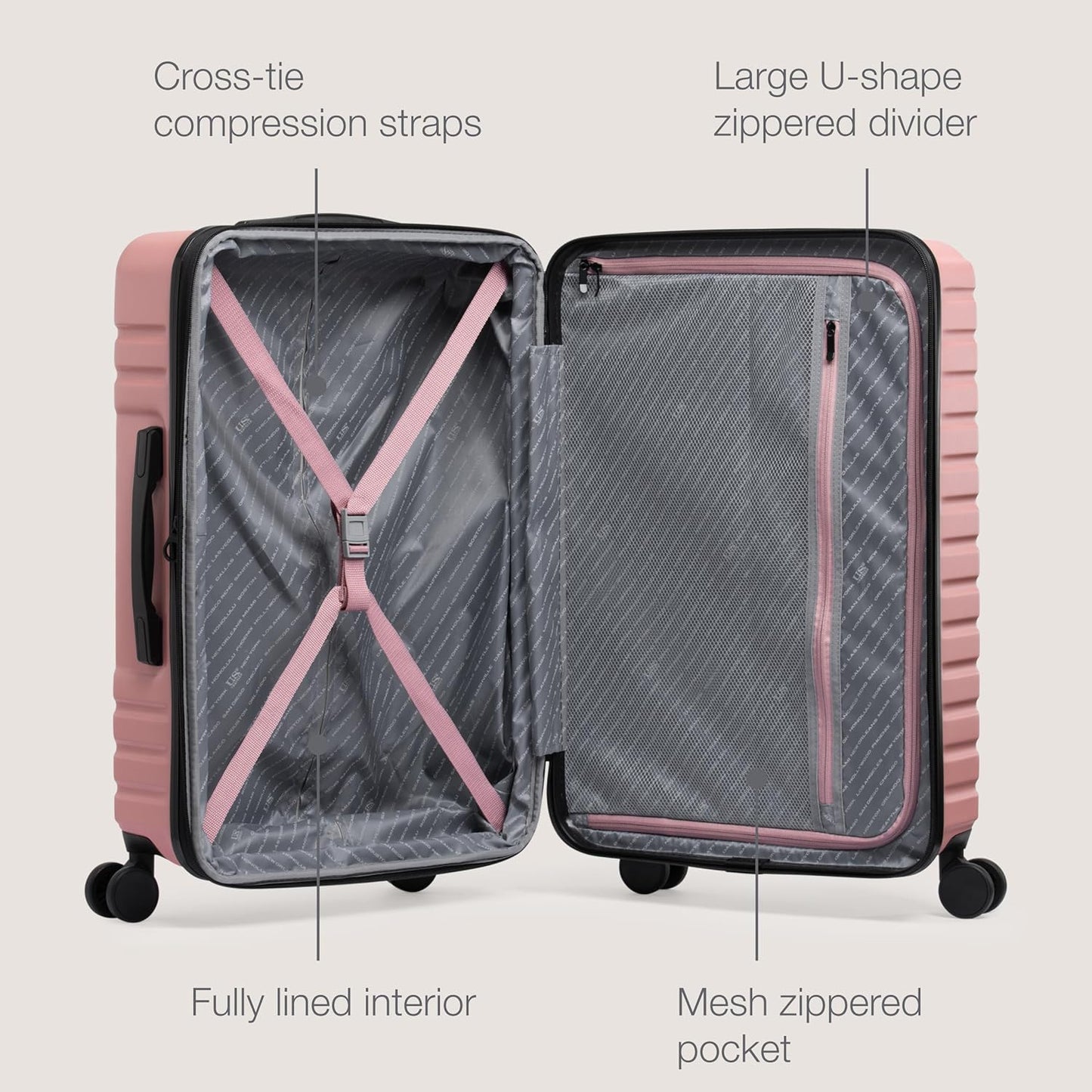 U.S. Traveler Boren Hardside Spinner Luggage with Aluminum Handle, Pink, 3-Piece Set