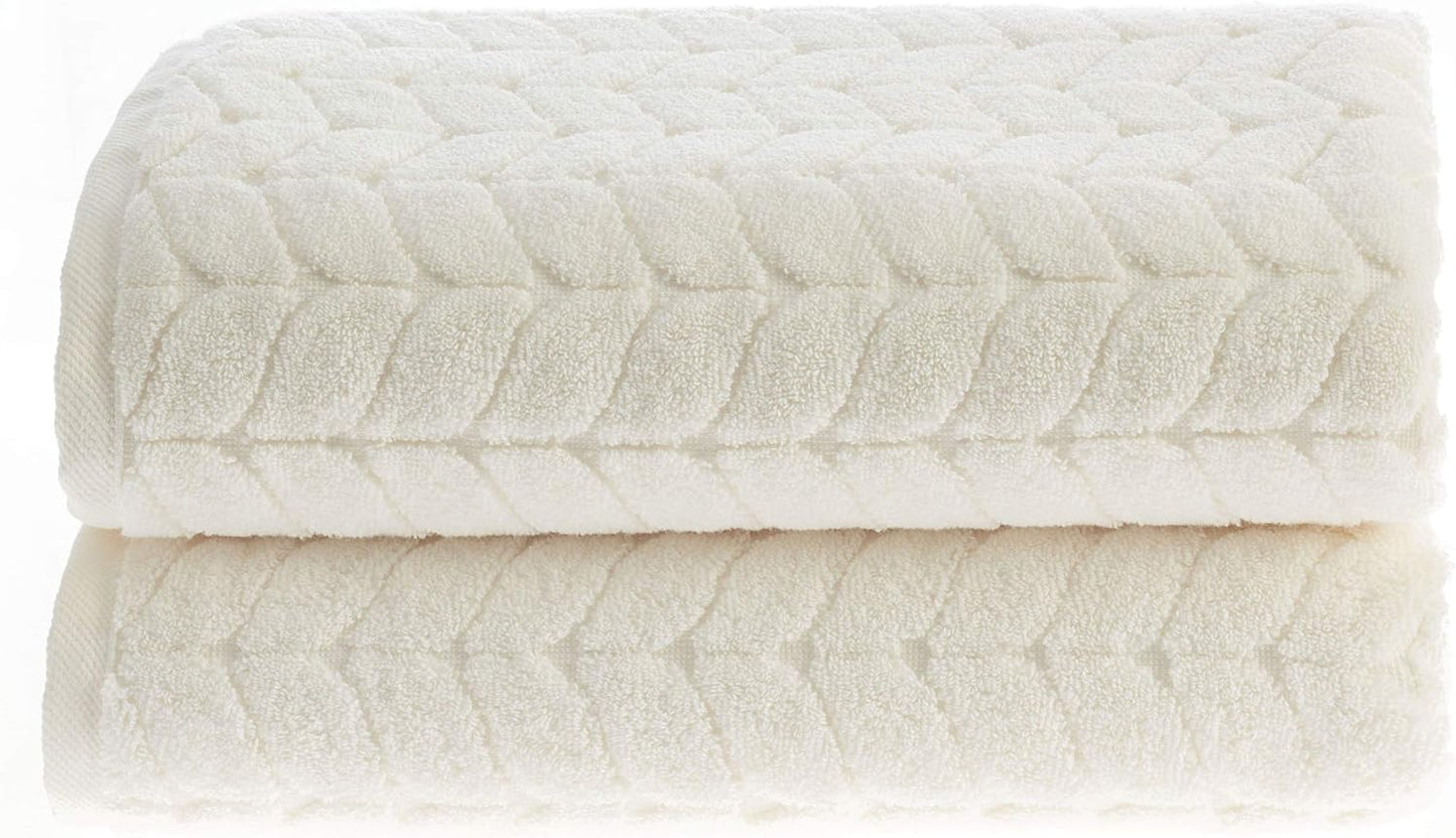 BAGNO MILANO Turkish Bath Towels, Soft Plush Jacquard Luxury Bath Towels, Quick Dry Towel Set (Cream, 2 pcs Bath Towel Set)