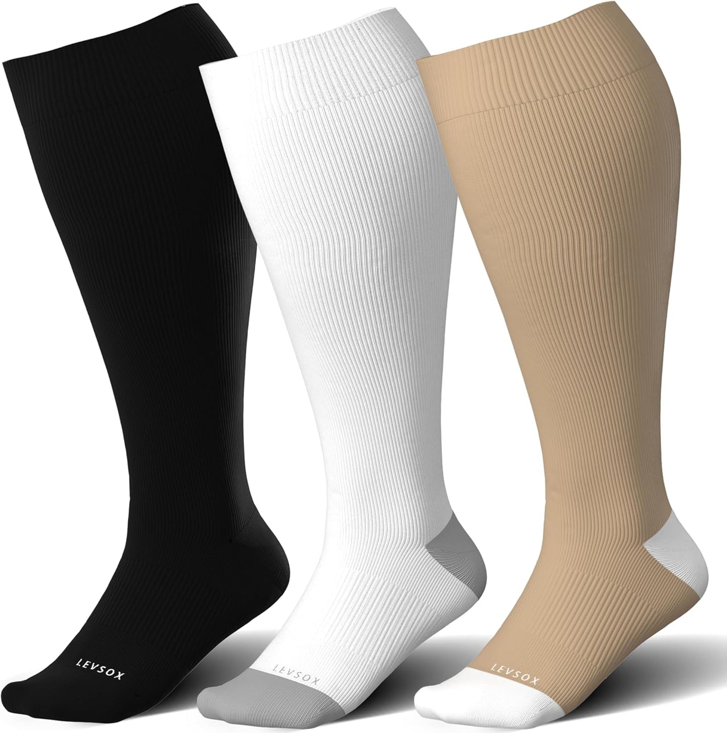 LEVSOX Wide Calf Compression Socks for Women&Men Plus Size 15-20mmHg Knee High Large Support Stockings for Circulation