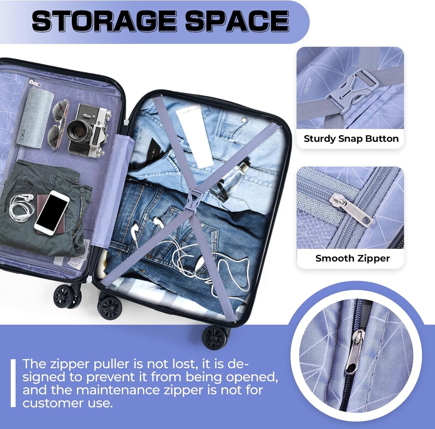 AnyZip Carry On Luggage 2PCS Luggage Set PC ABS Hardshell Lightweight Suitcase TSA Lock with 4 Spinner Wheels（14/20, Dark Blue）