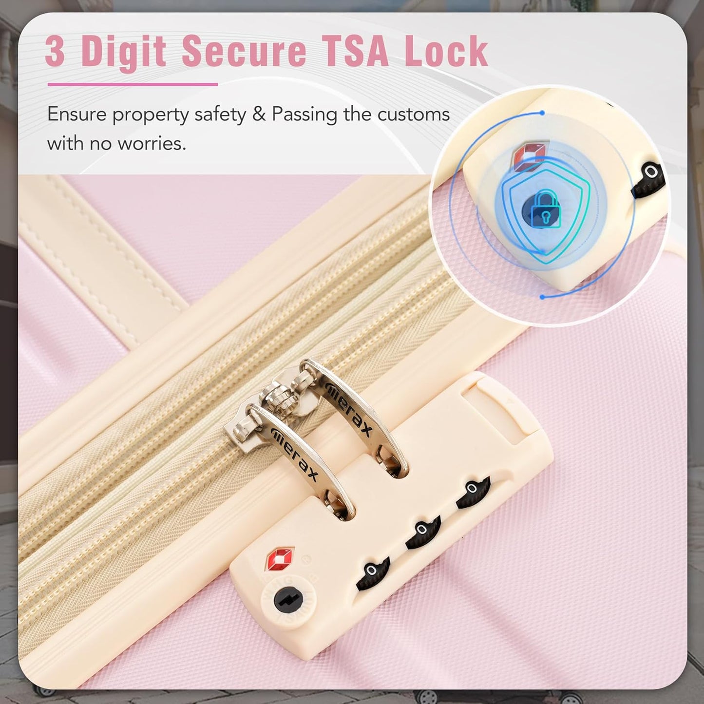 Merax Luggage Set 3 Piece Suitcase Set with Cosmetic Case Expandable Spinner Wheels Vintage Luggage Sets(Light Pink,20"+24"+28")