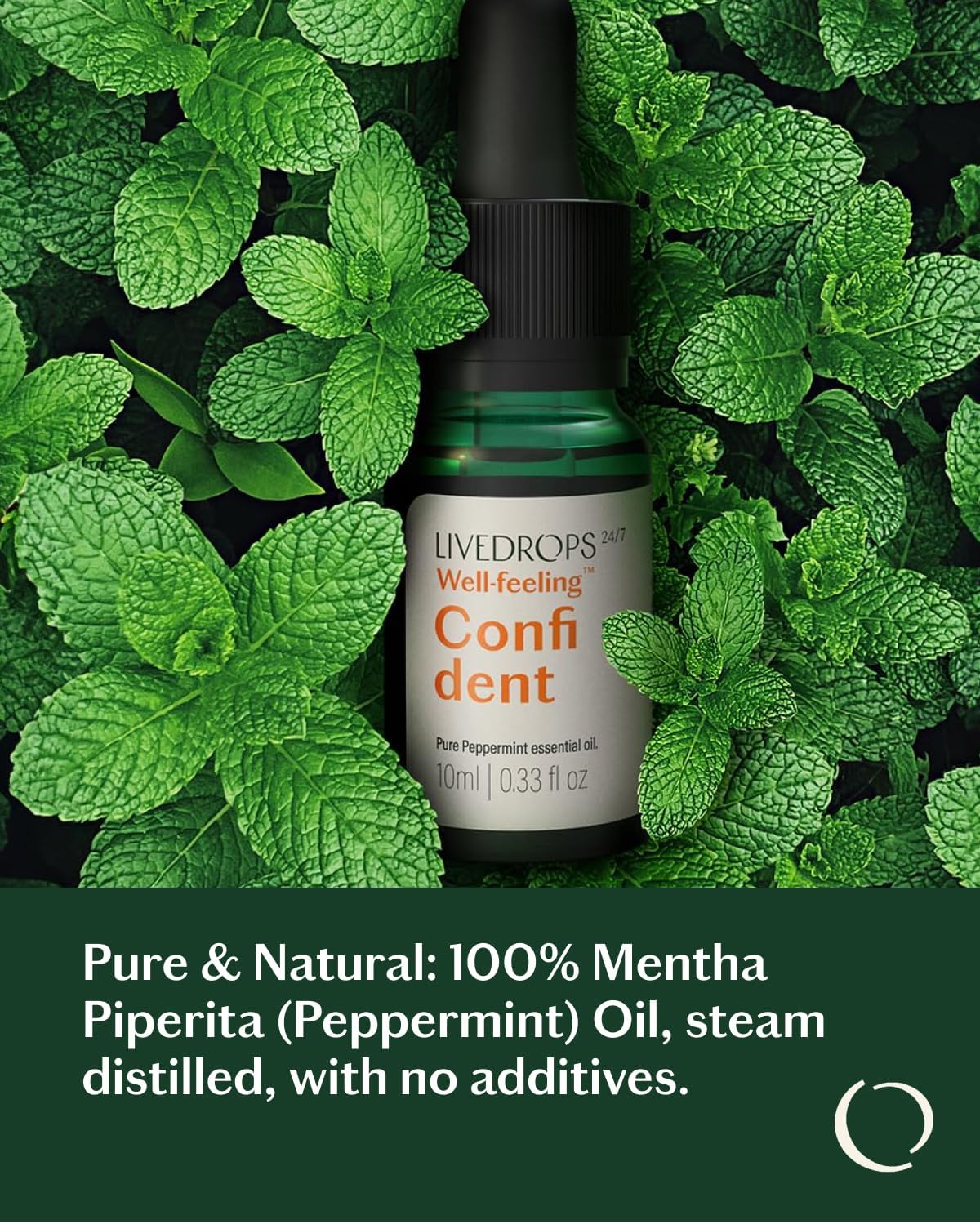 LIVEDROPS 24/7 Confident Peppermint Essential Oil, Natural Vegan Aromatherapy for Diffuser or Diluted Skin Use, Cooling Mint Scent, Steam Distilled Made in USA, Clinically Tested, 10ml